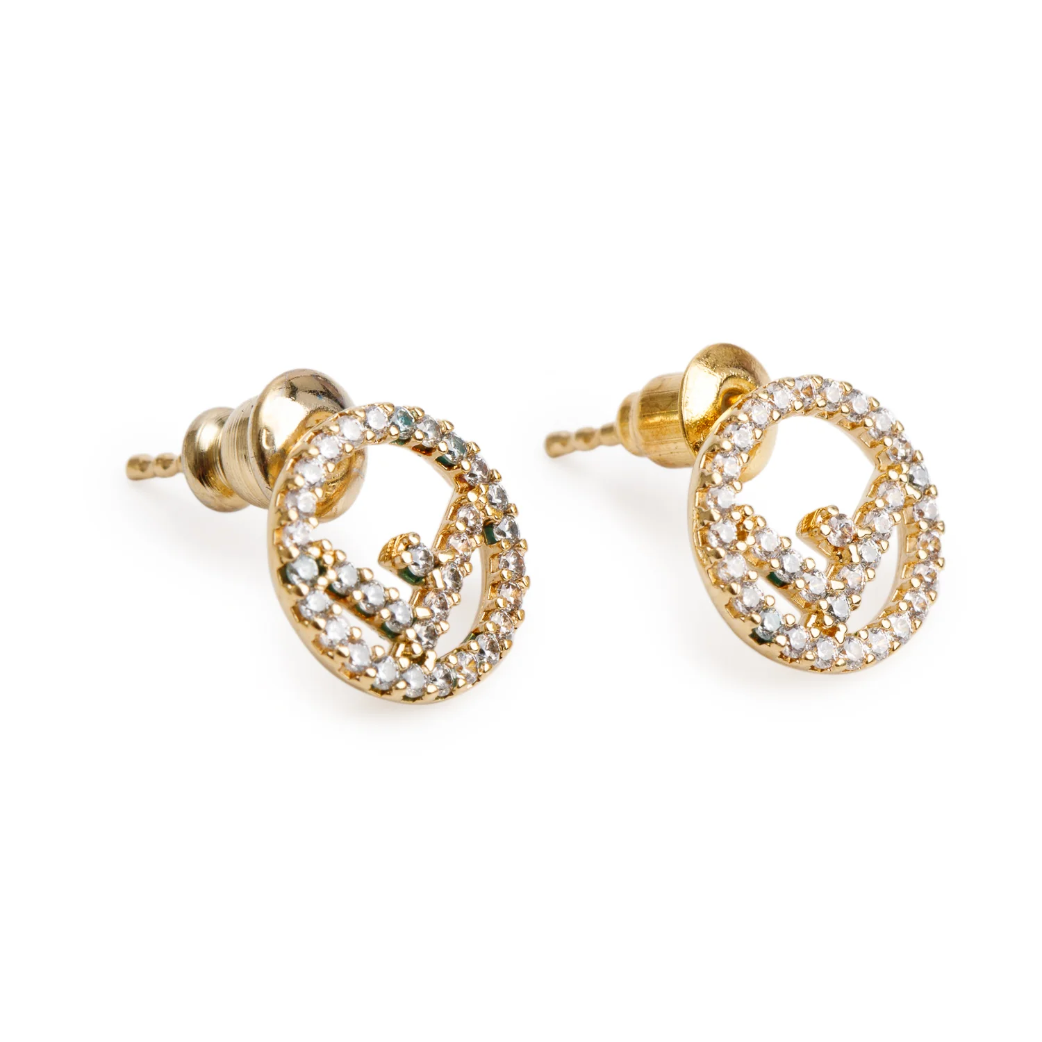Fendi Gold-Tone Metal Crystal F is Fendi Earrings w/ Box - Image 3