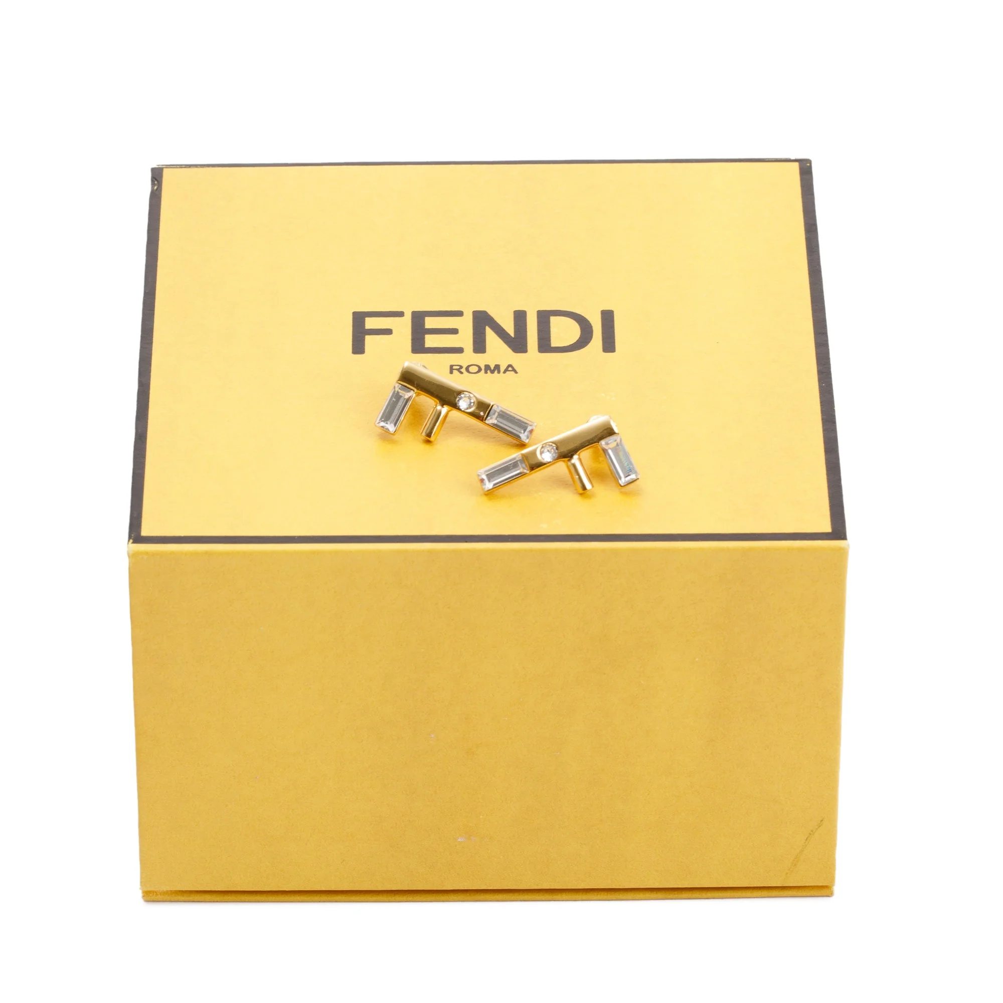 Fendi Gold-Tone Metal Crystal FF Earrings w/ Box - Image 2