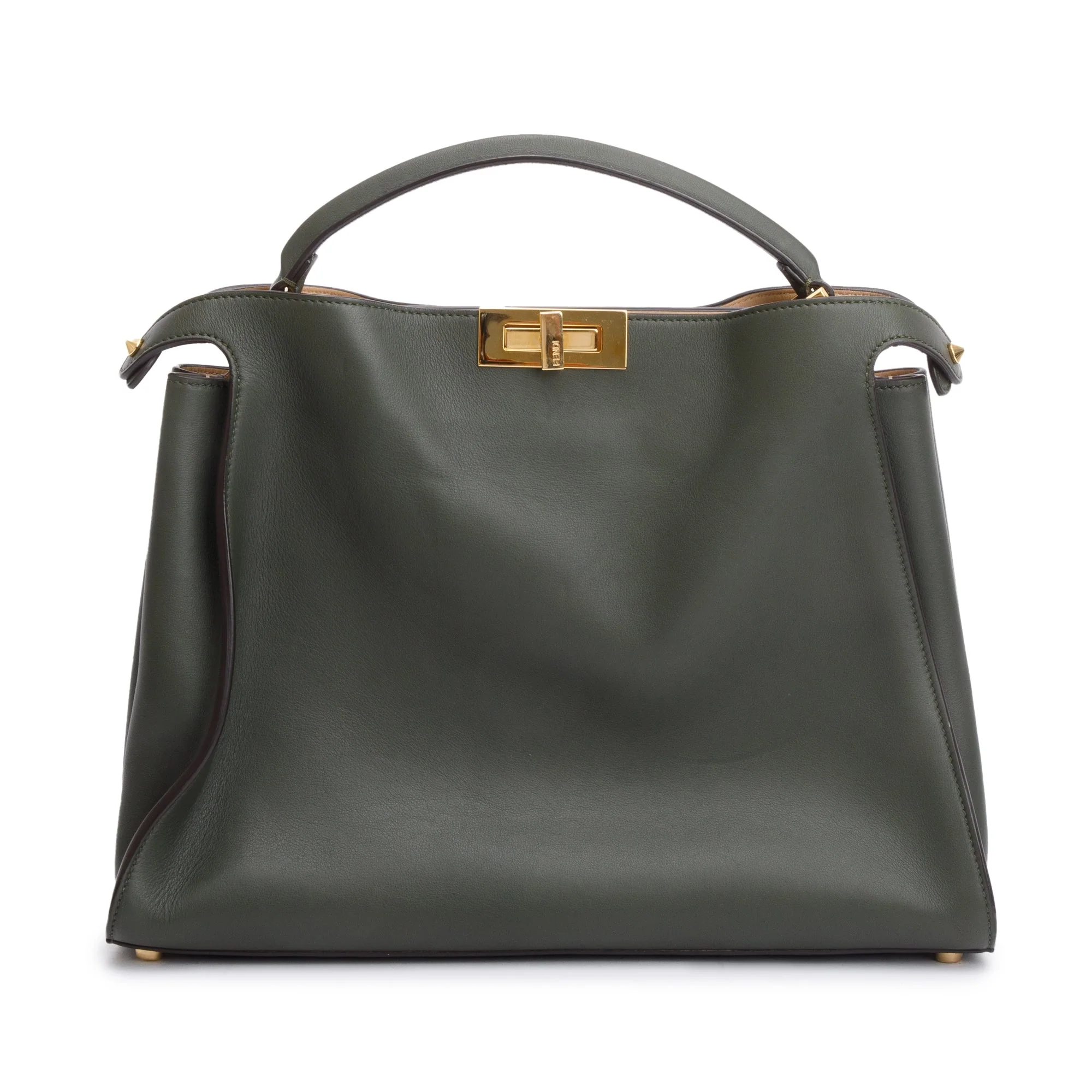 Fendi Green Calfskin Leather Large Peekaboo Bag w/ Strap - Image 5