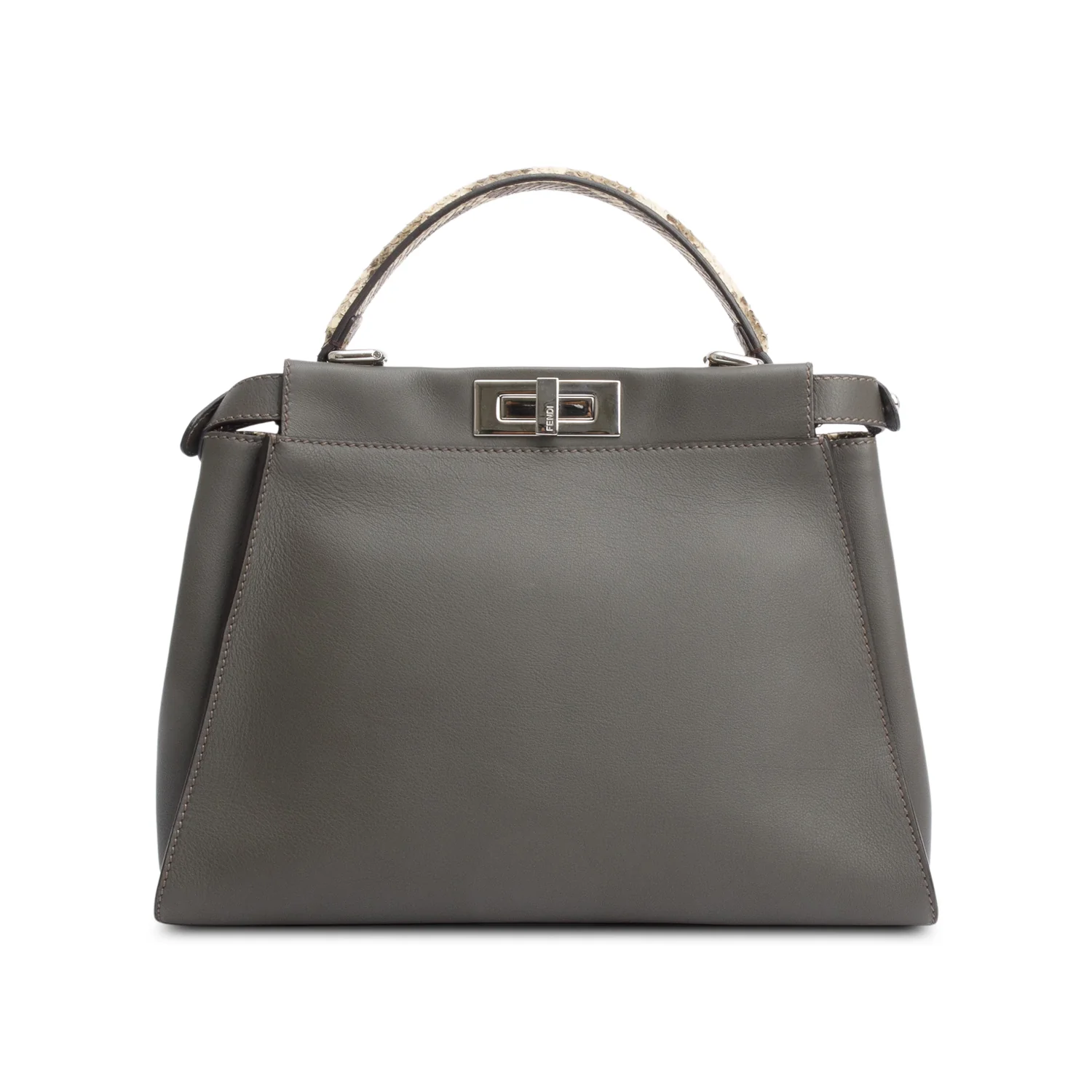 Fendi Grey Calfskin Leather Python Trim Medium Peekaboo Bag w/ Strap - Image 5