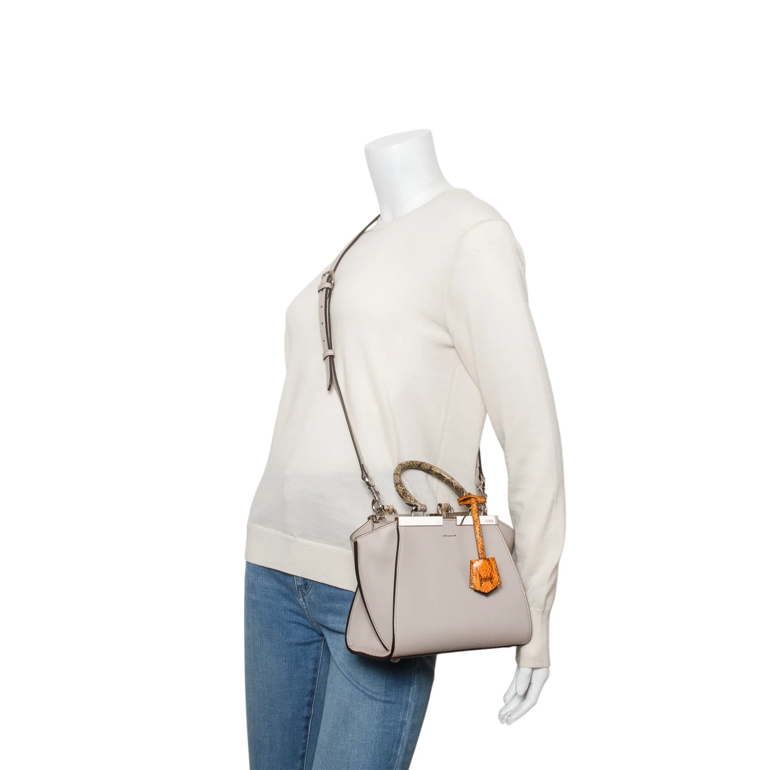 Fendi Grey Vitello Dolce Bi-Color Mini 3 Jours Tote w/ Strap - Image 2