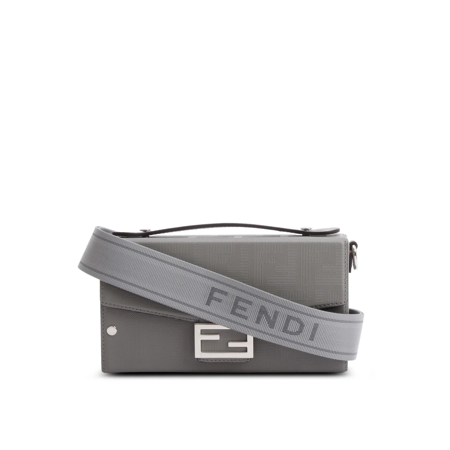 Fendi Grey Vitello King FF Lines Embossed Leather Soft Trunk Baguette w/ Strap