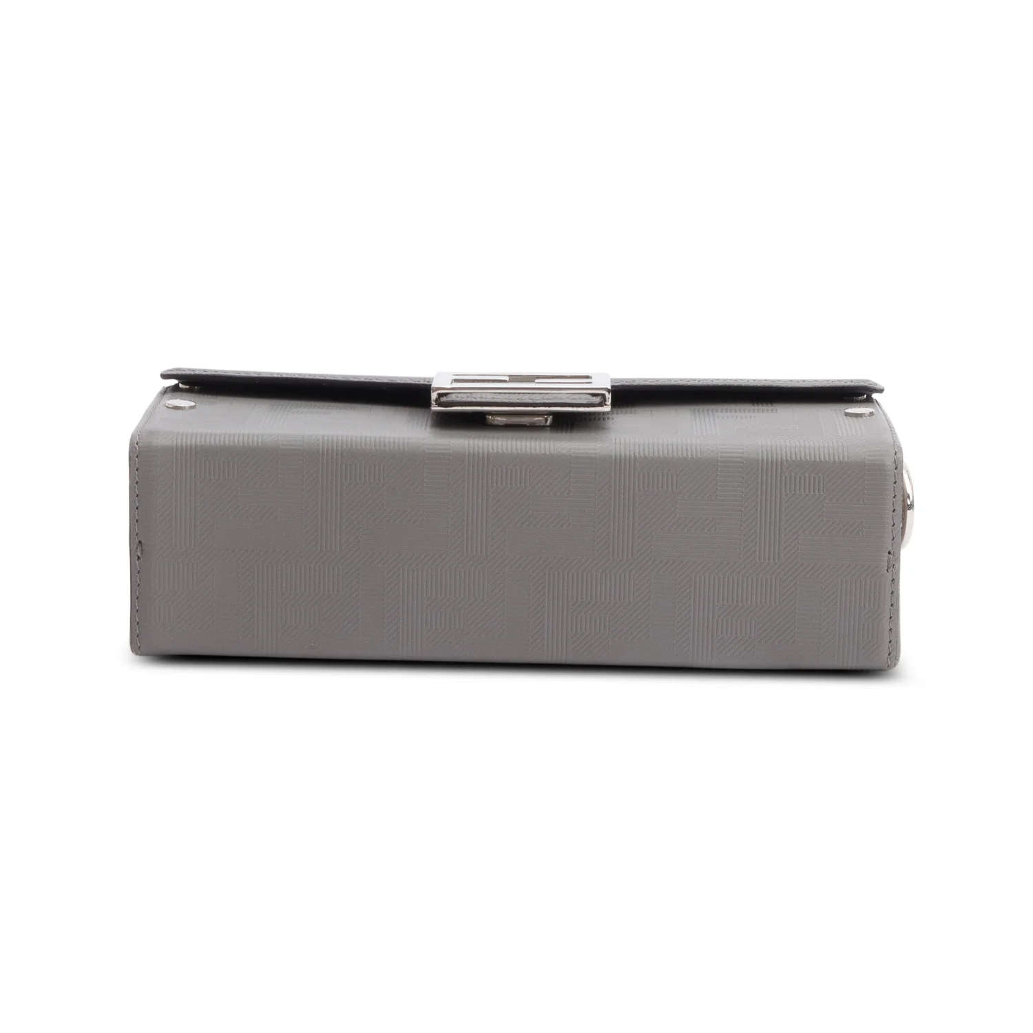 Fendi Grey Vitello King FF Lines Embossed Leather Soft Trunk Baguette w/ Strap - Image 7