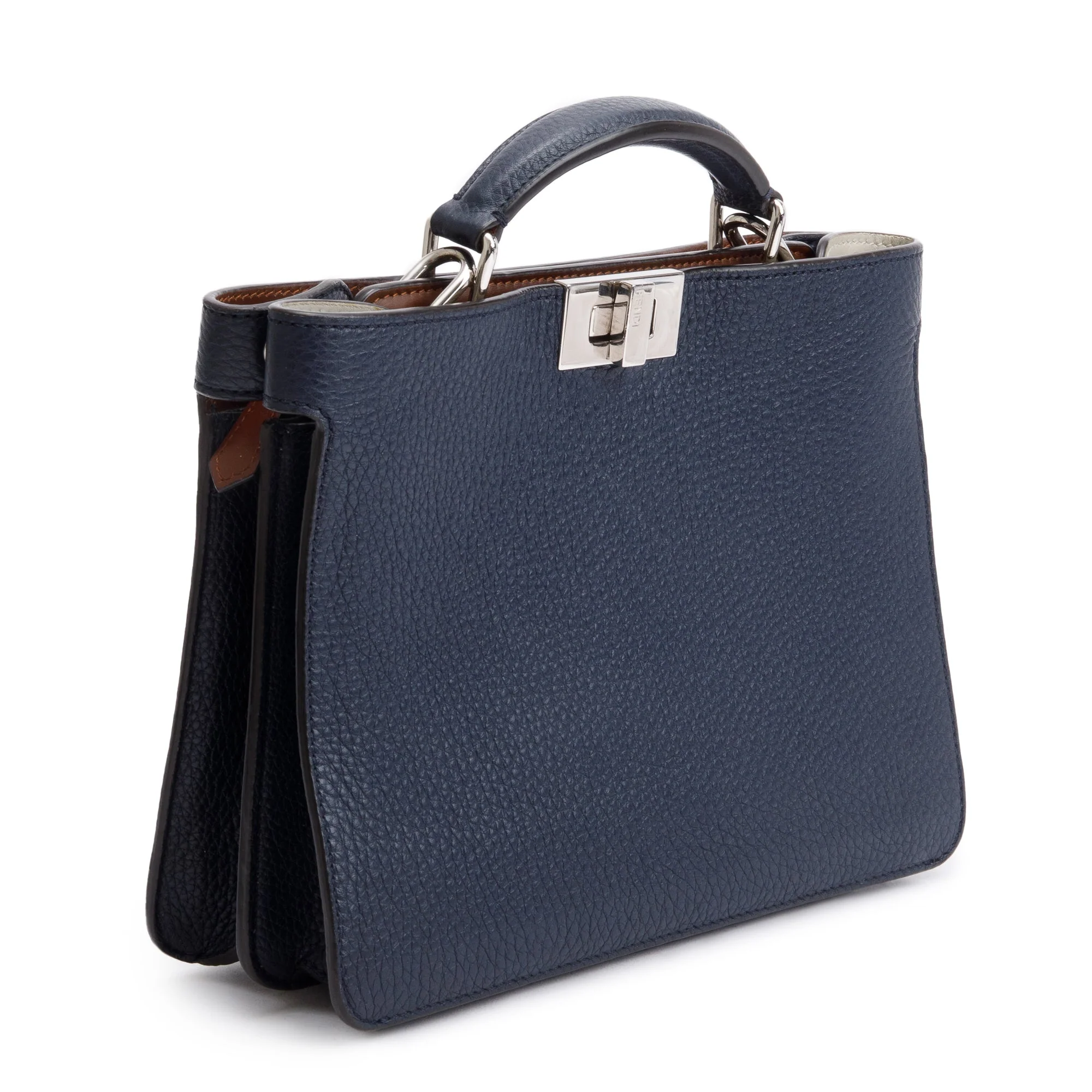 Fendi Navy Calfskin Leather Mini Peekaboo ISeeU Bag w/ Strap & Pouch - Image 4