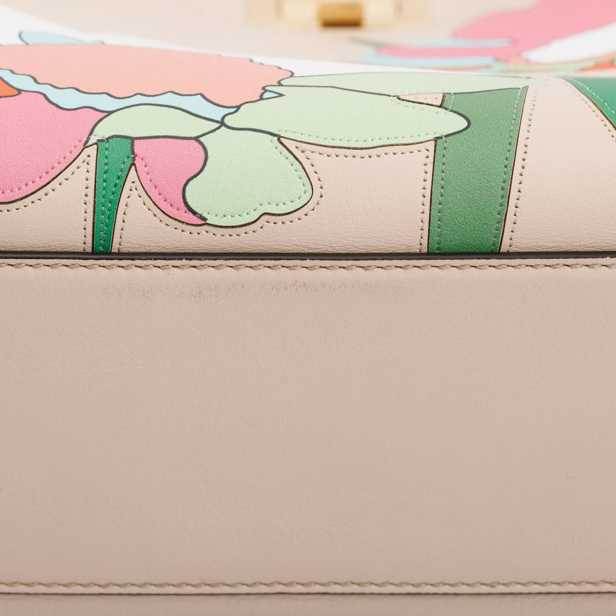 Fendi Neutral Calfskin Leather Floral Inlay Mini Peekaboo Bag w/ Strap - Image 8