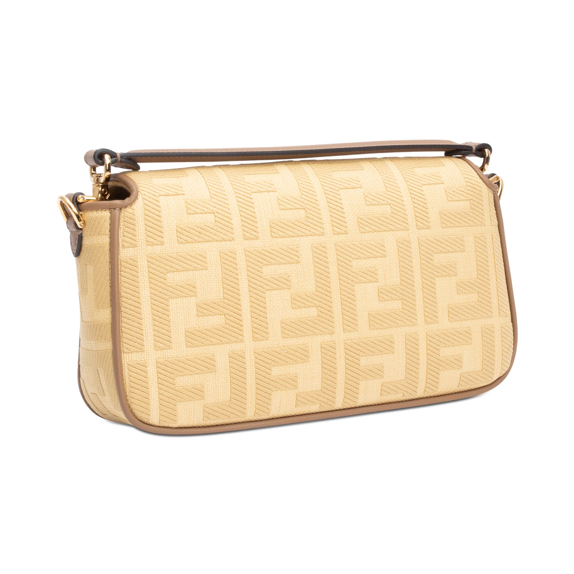Fendi Neutral FF Raffia Baguette Shoulder Bag w/ Strap - Image 6