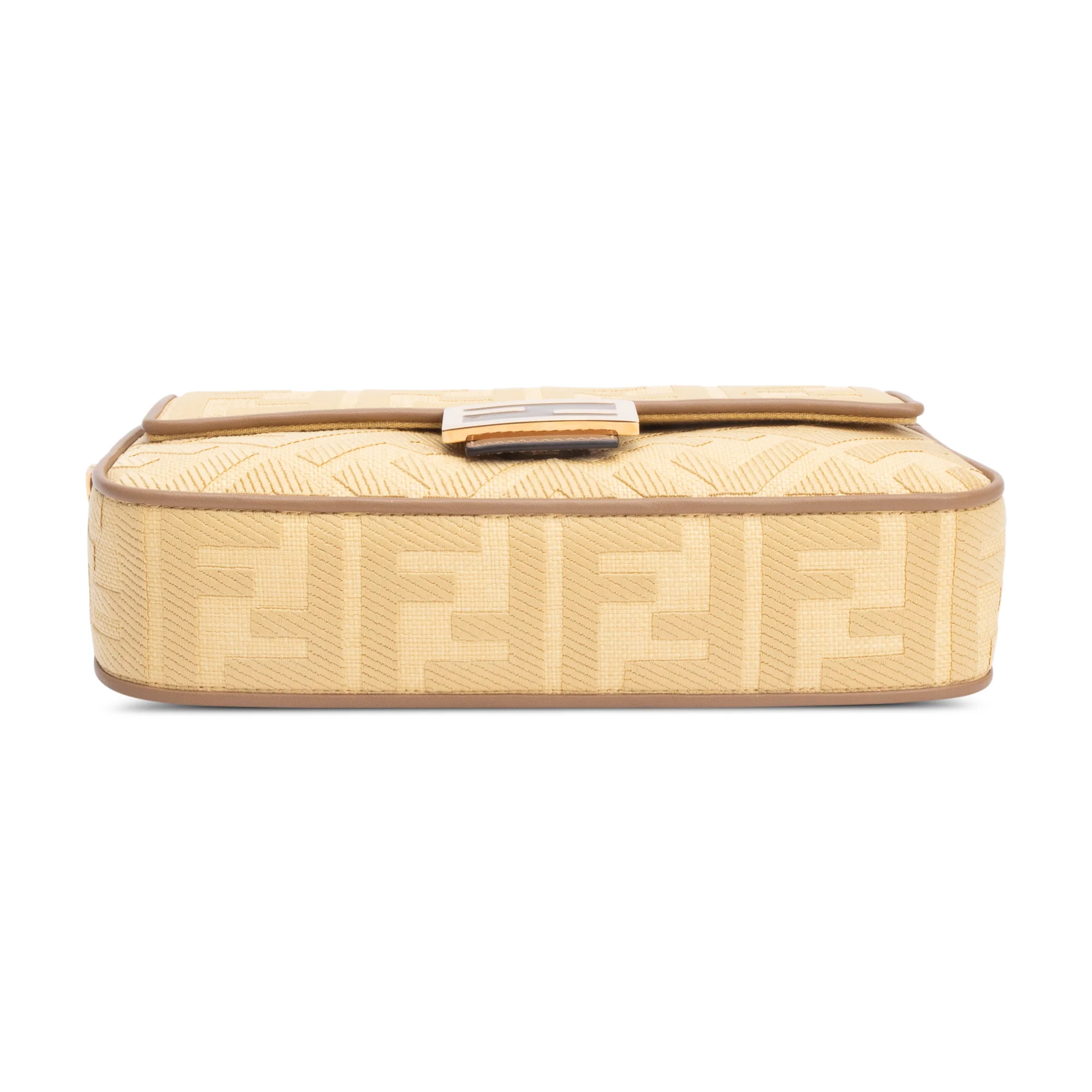 Fendi Neutral FF Raffia Baguette Shoulder Bag w/ Strap - Image 7