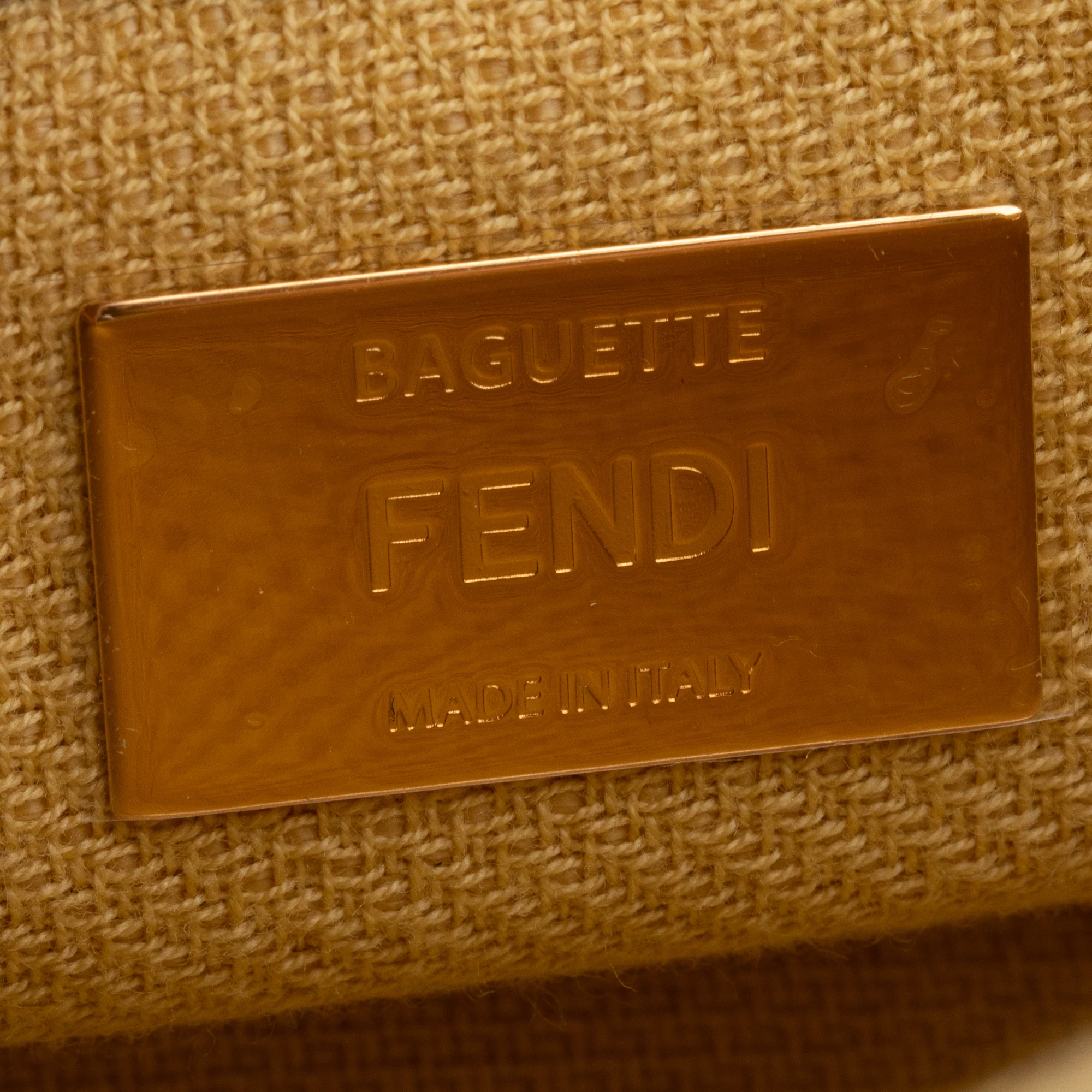 Fendi Neutral FF Raffia Baguette Shoulder Bag w/ Strap - Image 9