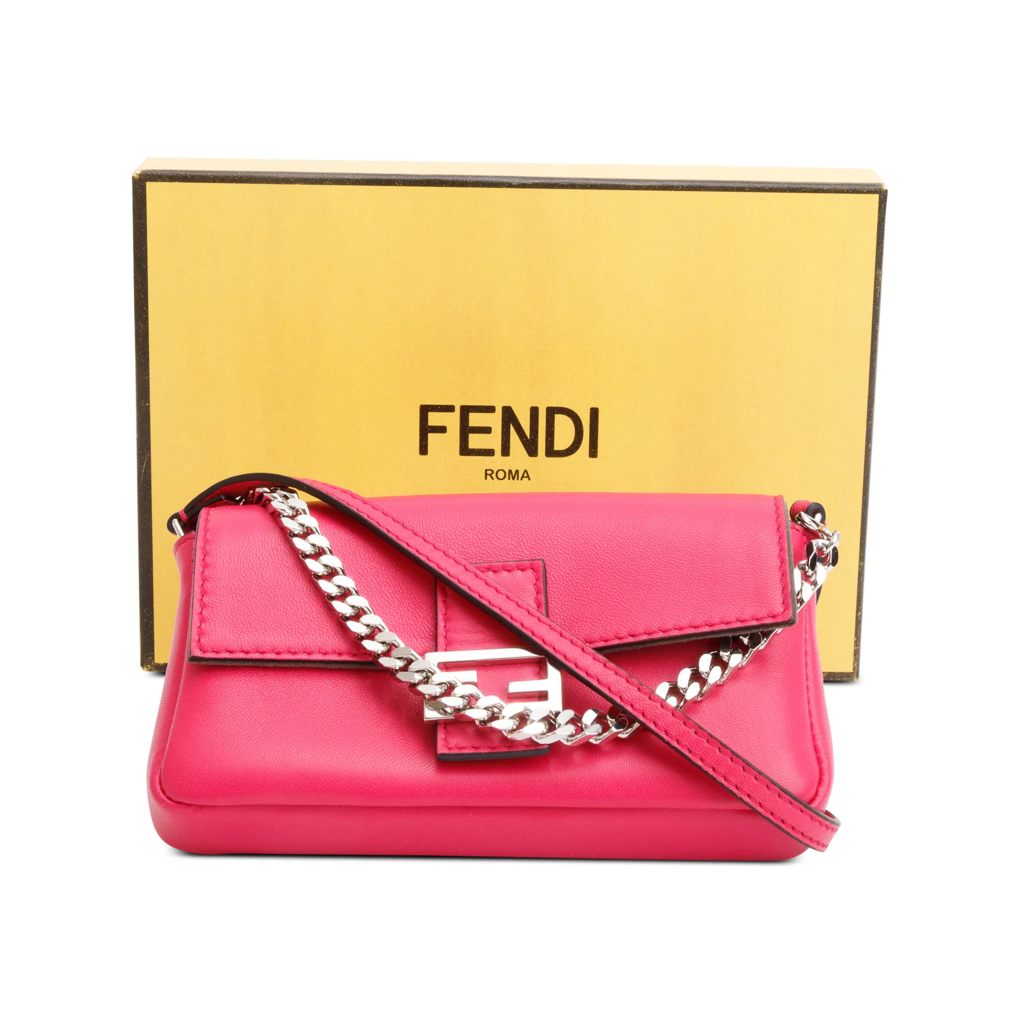 Fendi Pink Calfskin Leather Micro Baguette Bag w/ Box - Image 3