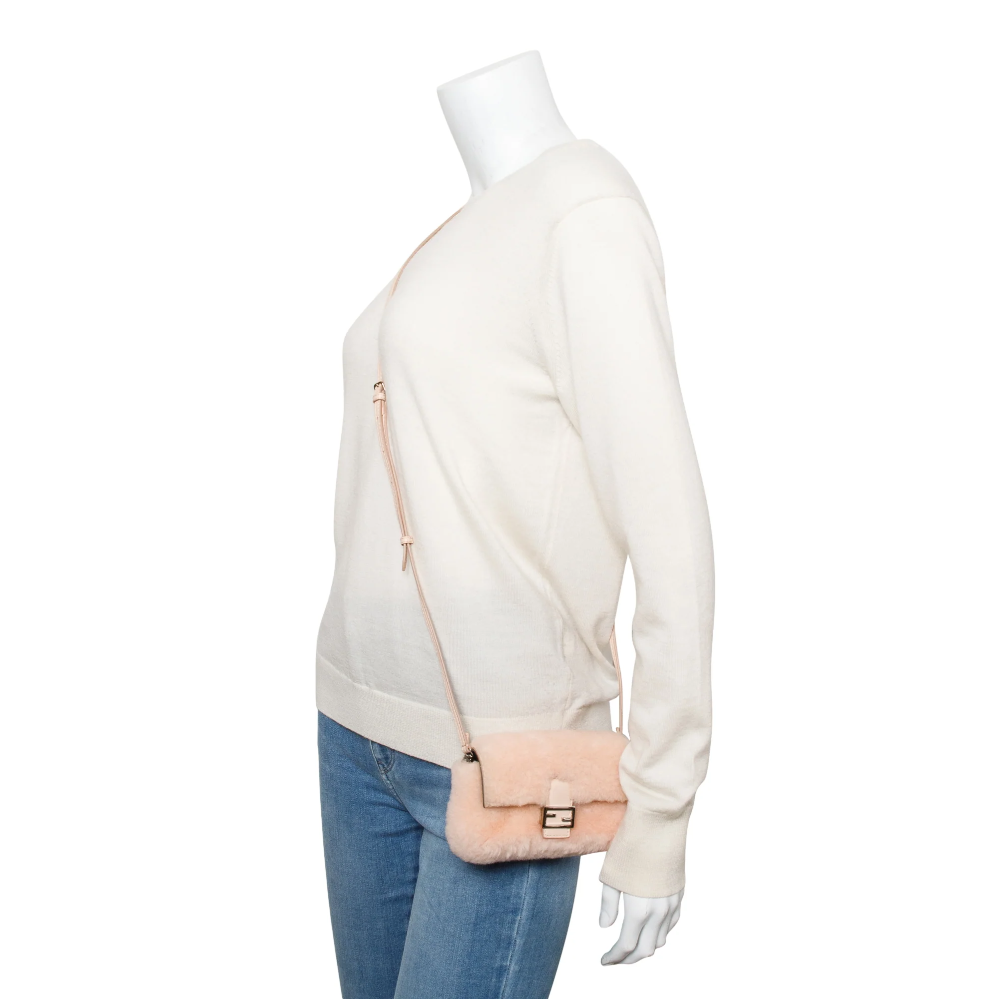 Fendi Pink Shearling Micro Baguette Crossbody Bag - Image 2