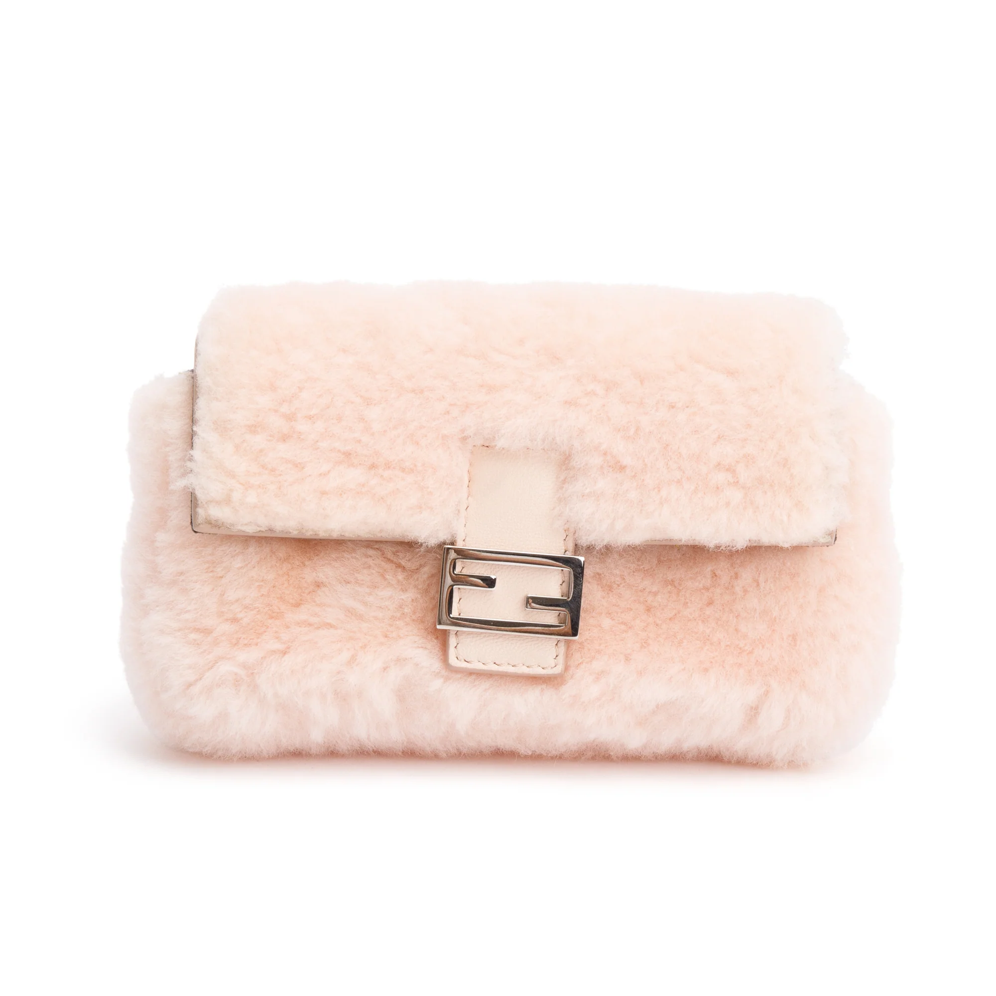 Fendi Pink Shearling Micro Baguette Crossbody Bag - Image 3