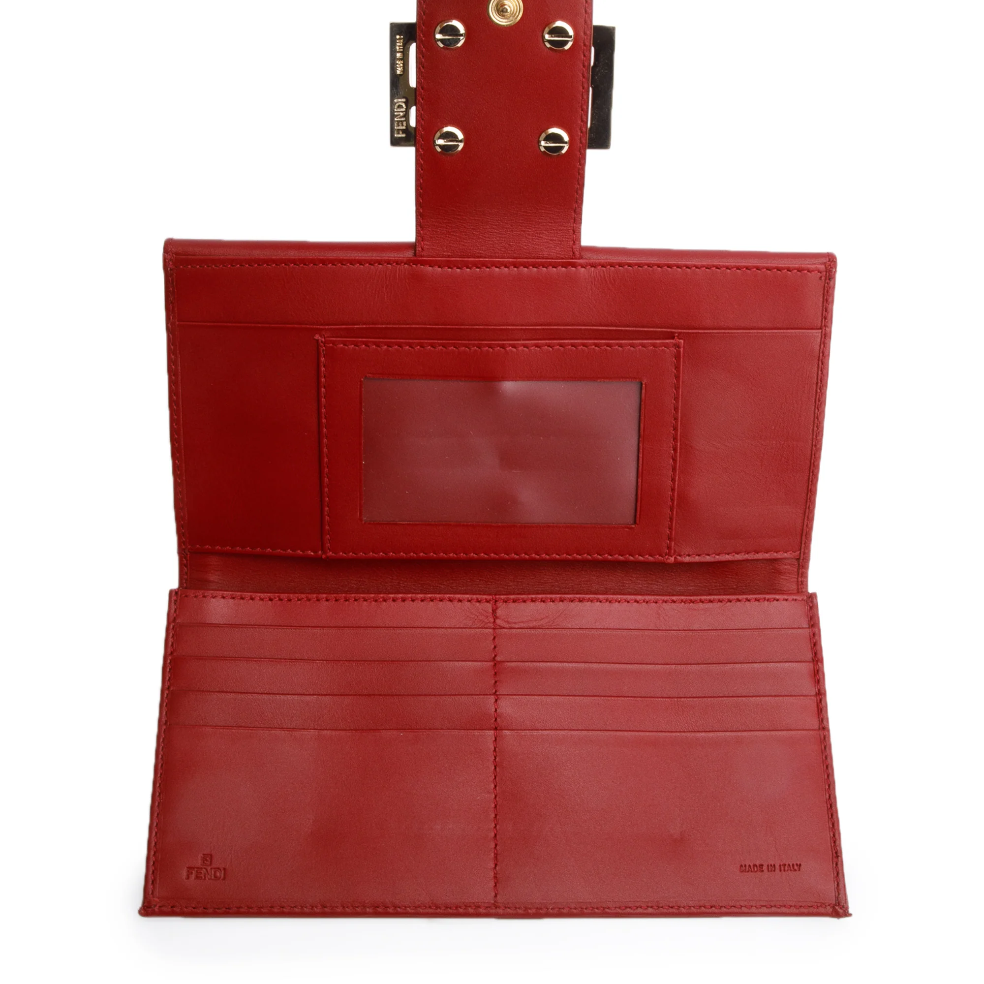 Fendi Red Leather Trim FF Zucca Canvas Continental Wallet - Image 5