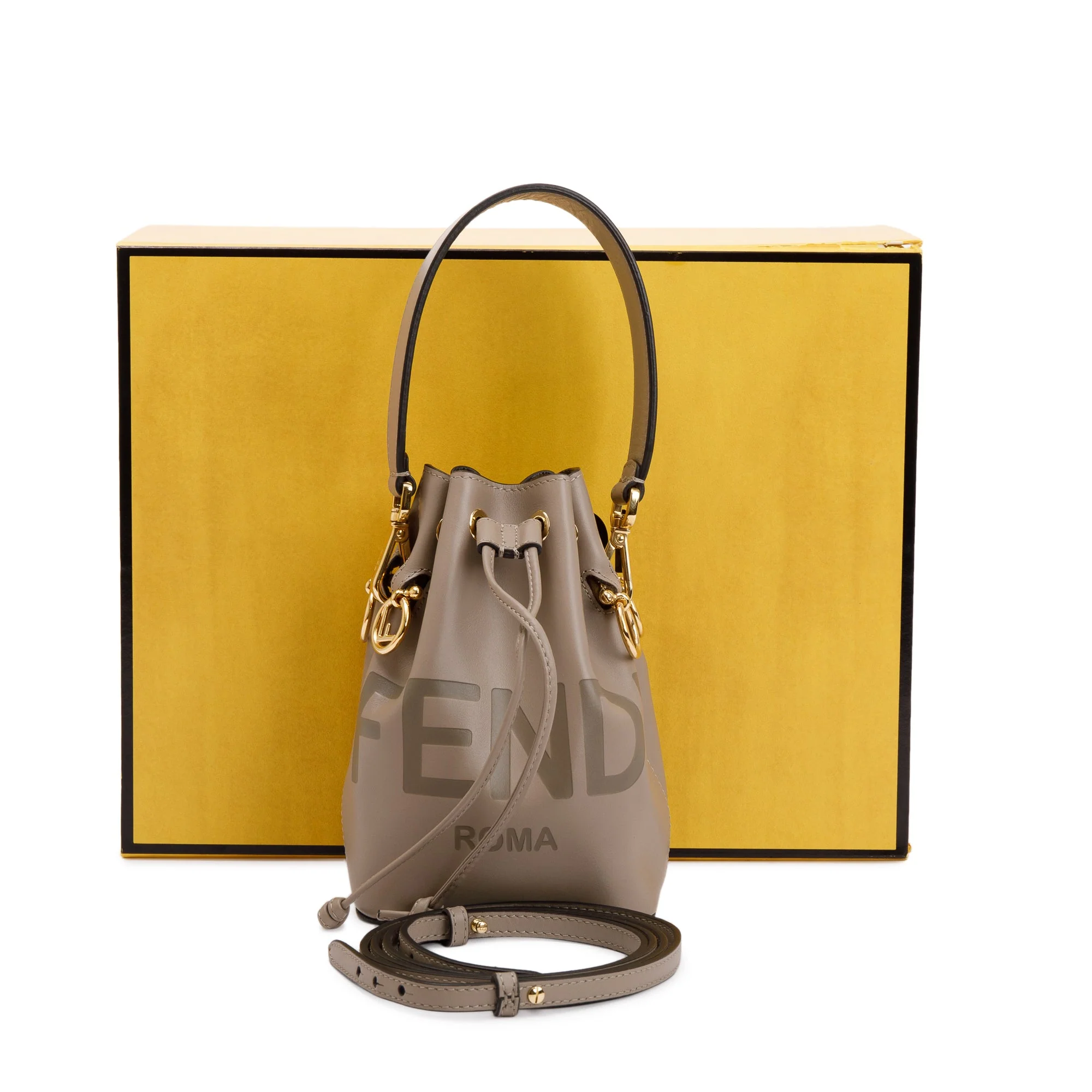 Fendi Taupe Calskin Leather Mini Mon Tresor Bucket Bag w/ Straps & Box - Image 3