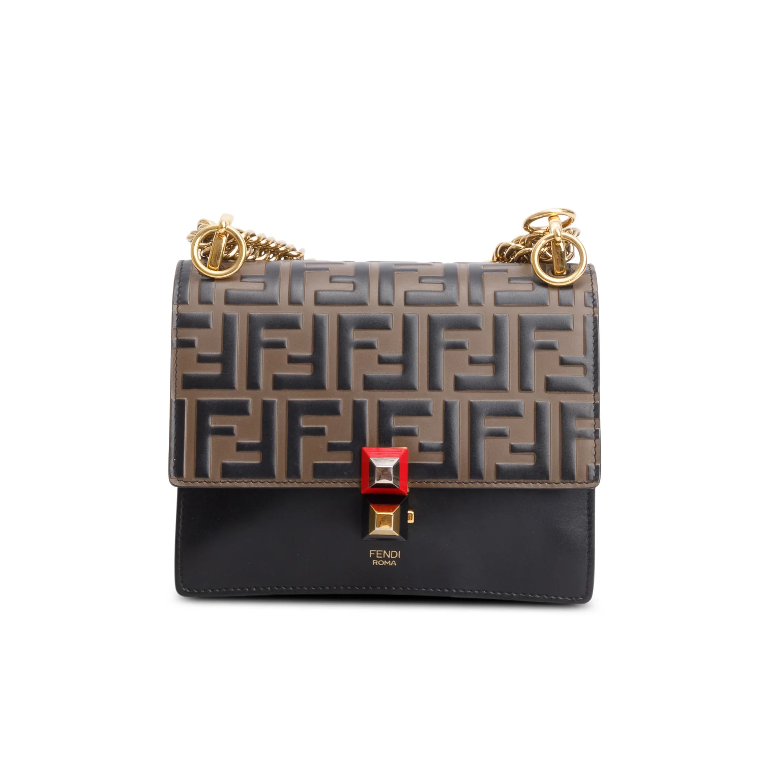 Fendi Vitello Liberty Bi-Color FF 1974 Embossed Chain Strap Kan I Shoulder Bag w/ Box - Image 4