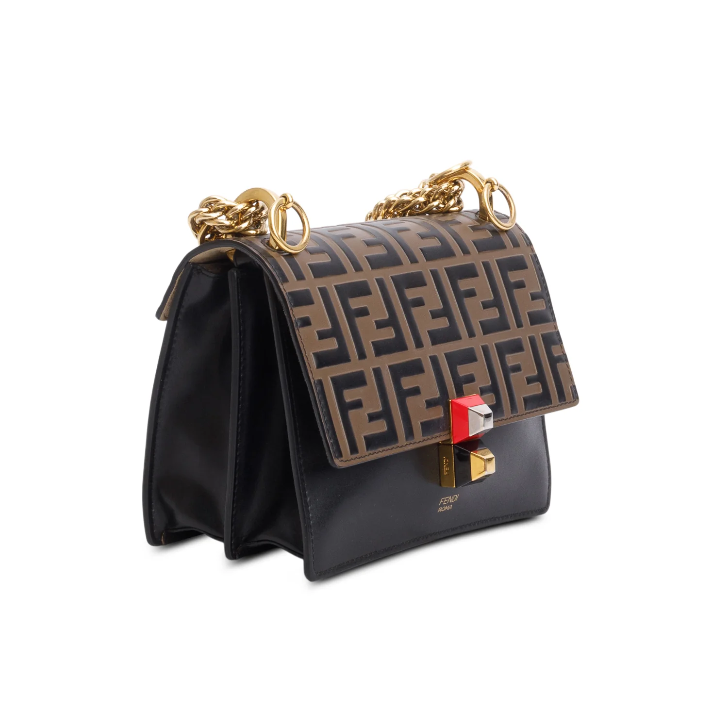 Fendi Vitello Liberty Bi-Color FF 1974 Embossed Chain Strap Kan I Shoulder Bag w/ Box - Image 5