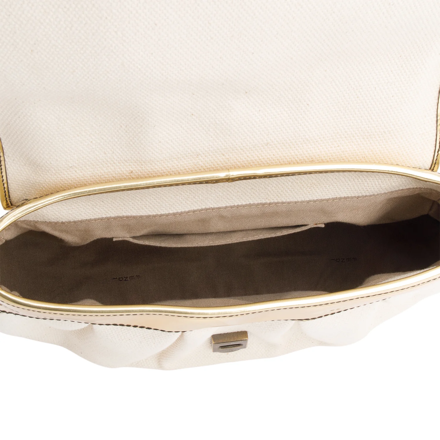 Fendi White Canvas Gold Patent Leather Trim B Bag - Image 6