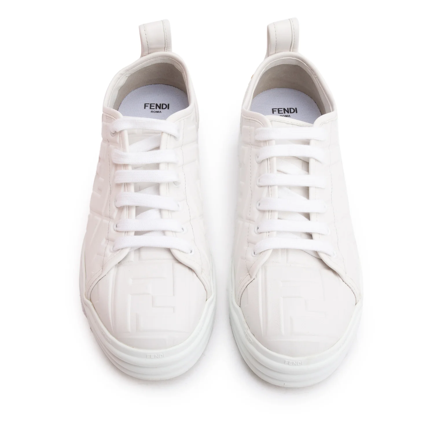 Fendi White FF Embossed Nappa Leather Sneakers, Size 39 w/ Box - Image 3