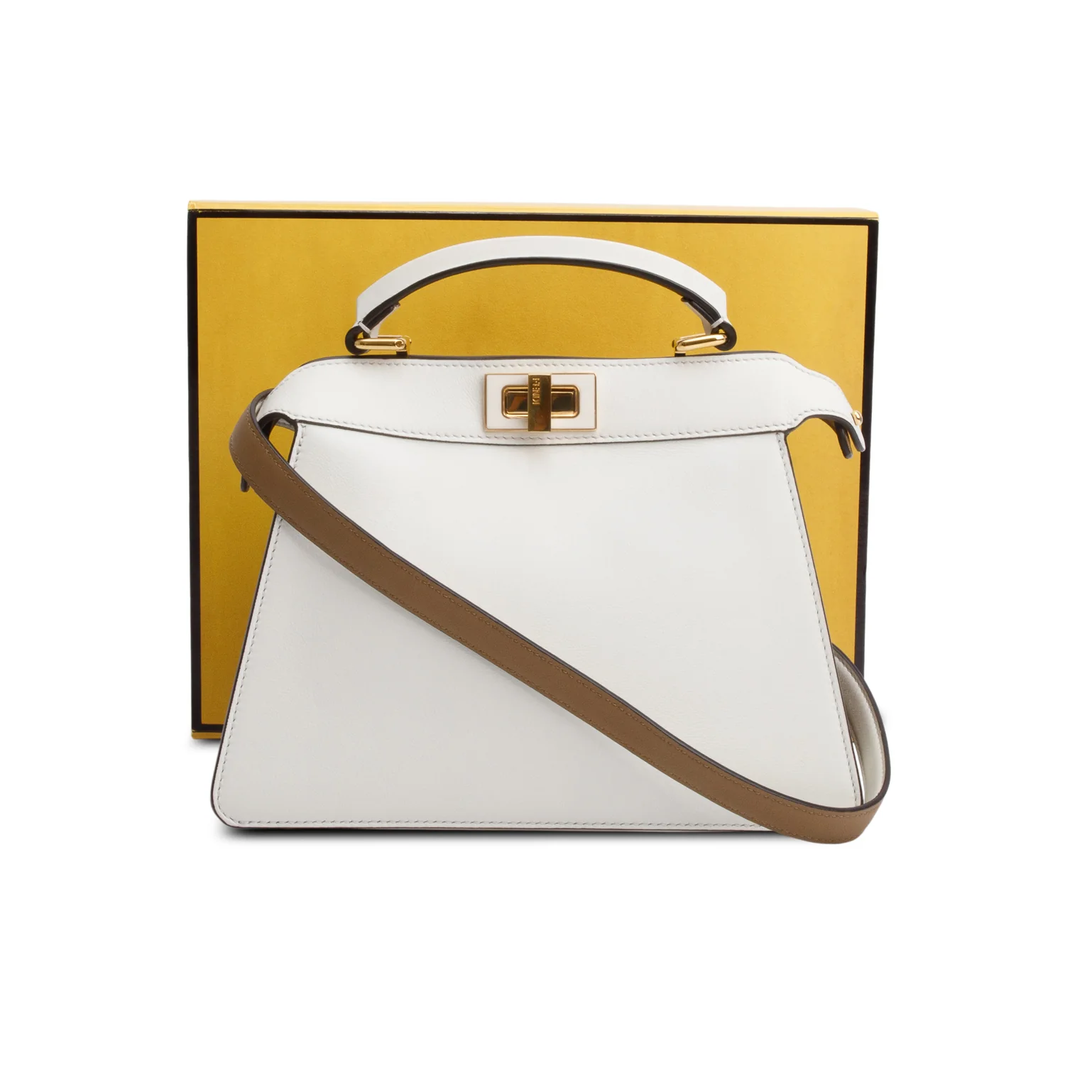 Fendi White/Tan Bicolor Nappa Leather Small Peekaboo ISeeU Bag w/ Strap - Image 3