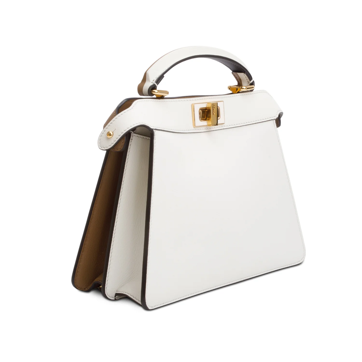 Fendi White/Tan Bicolor Nappa Leather Small Peekaboo ISeeU Bag w/ Strap - Image 5