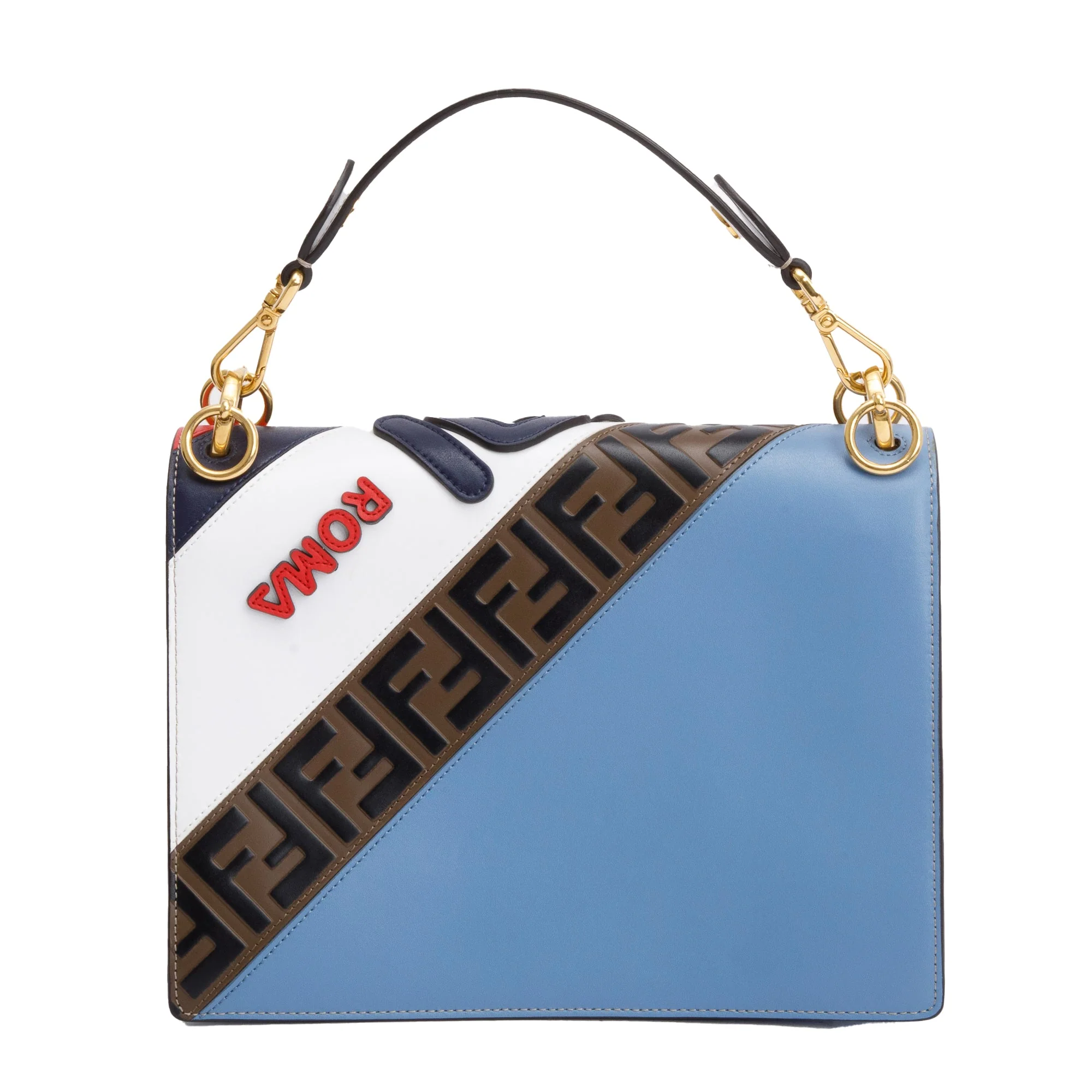 Fendi x Fila White Multicolor Calfskin Leather Logo Mania Kan I Shoulder Bag w/ Strap - Image 4
