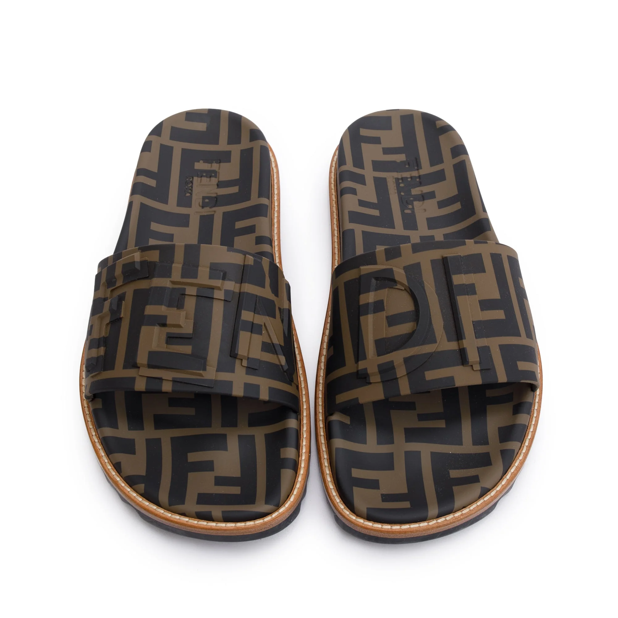 Fendi Zucca FF Logo Rubber Slides, Men’s Size 6 w/ Box