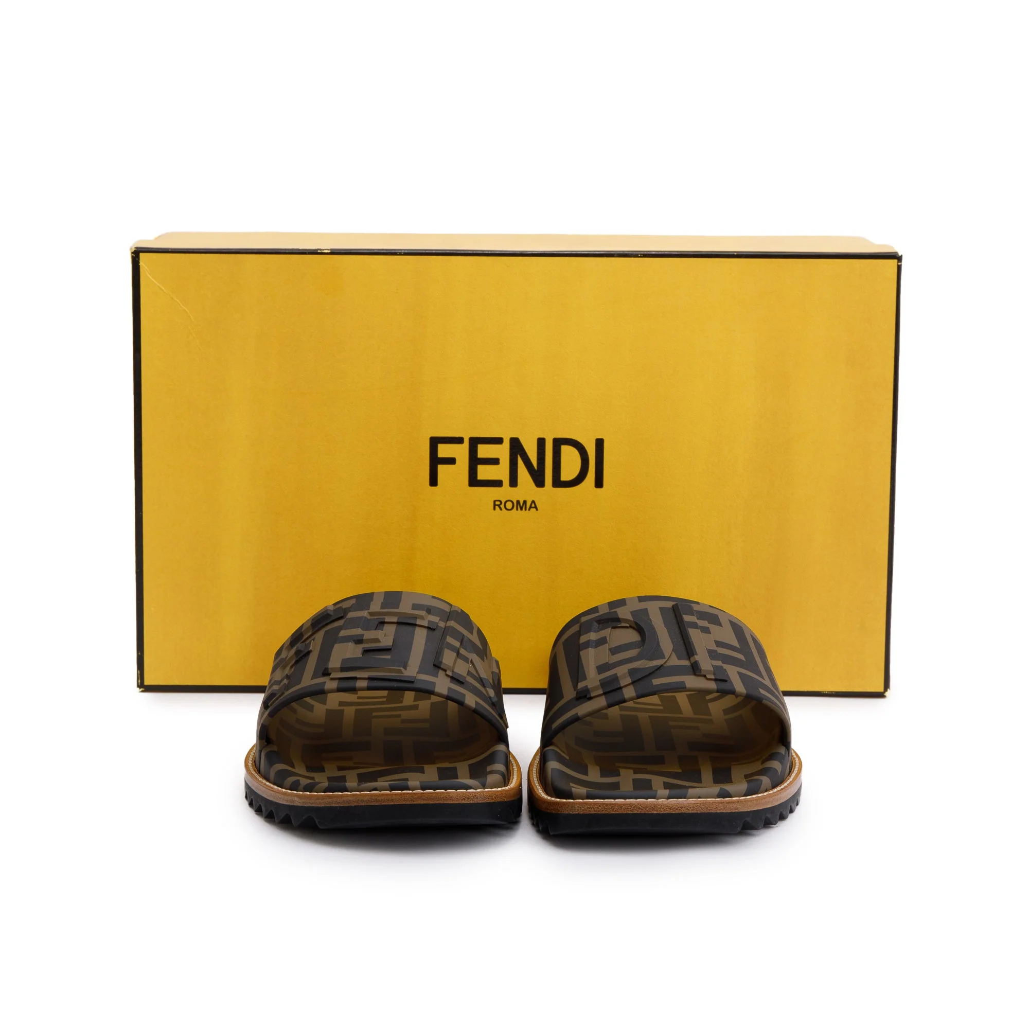 Fendi Zucca FF Logo Rubber Slides, Men’s Size 6 w/ Box - Image 2