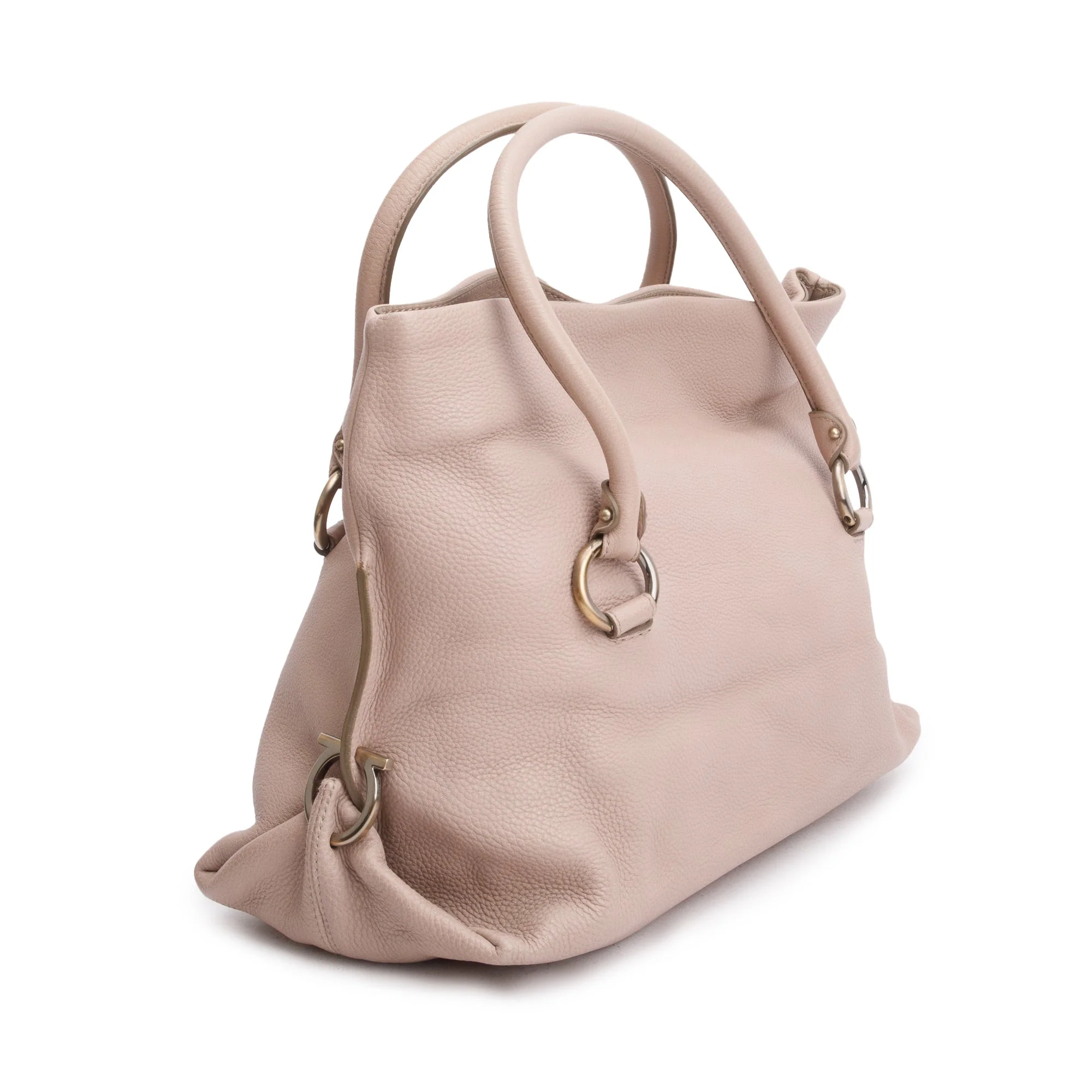 Ferragamo Beige Calfskin Leather Gancini Wrap Ring Foldover Shoulder Bag - Image 4