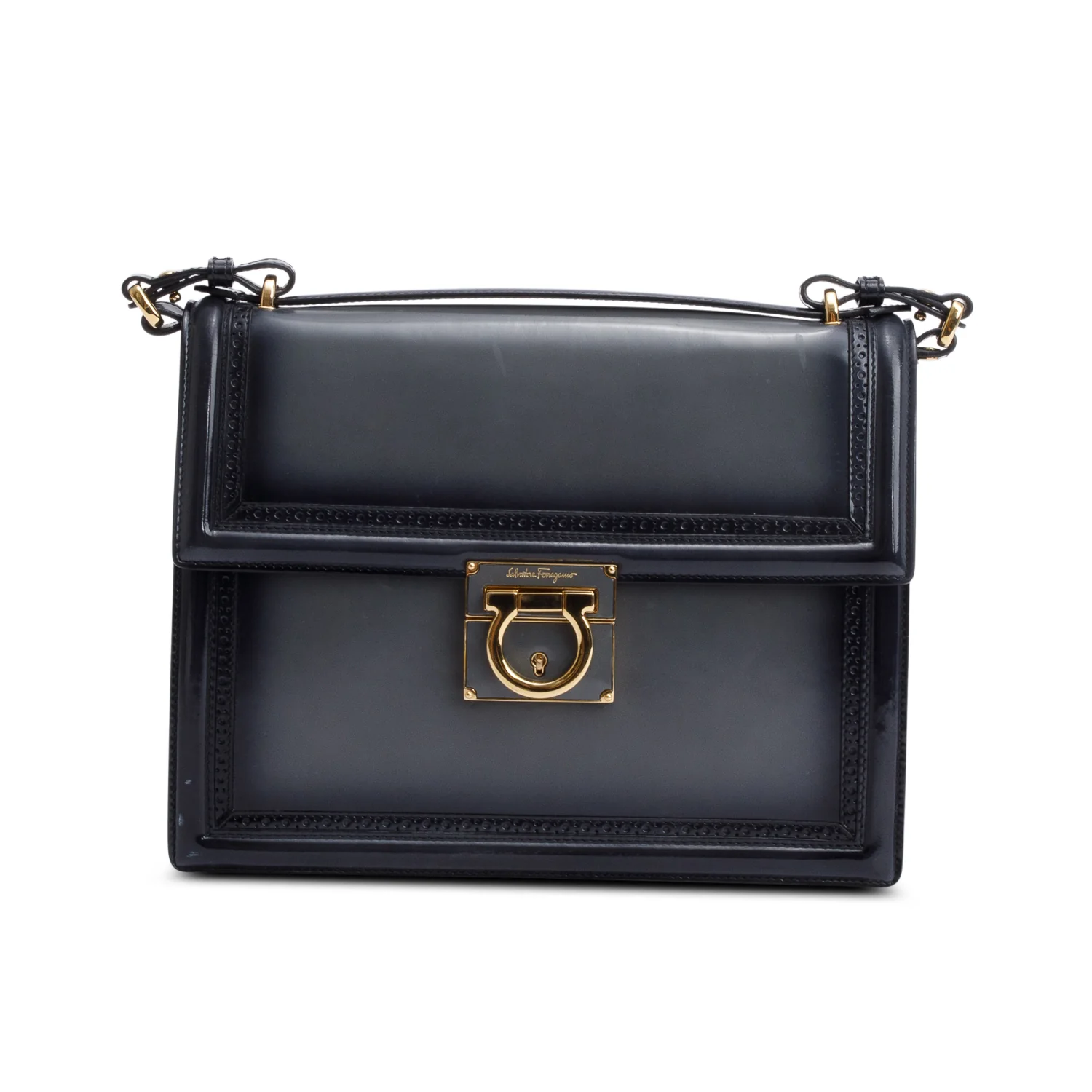 Ferragamo Black/Grey Ombre Patent Leather Marisol Crossbody Bag - Image 3