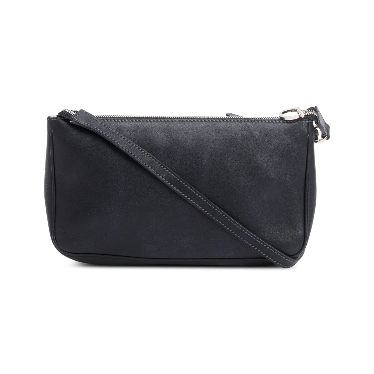 Ferragamo Black Leather Double Gancini Mini Pochetter Bag