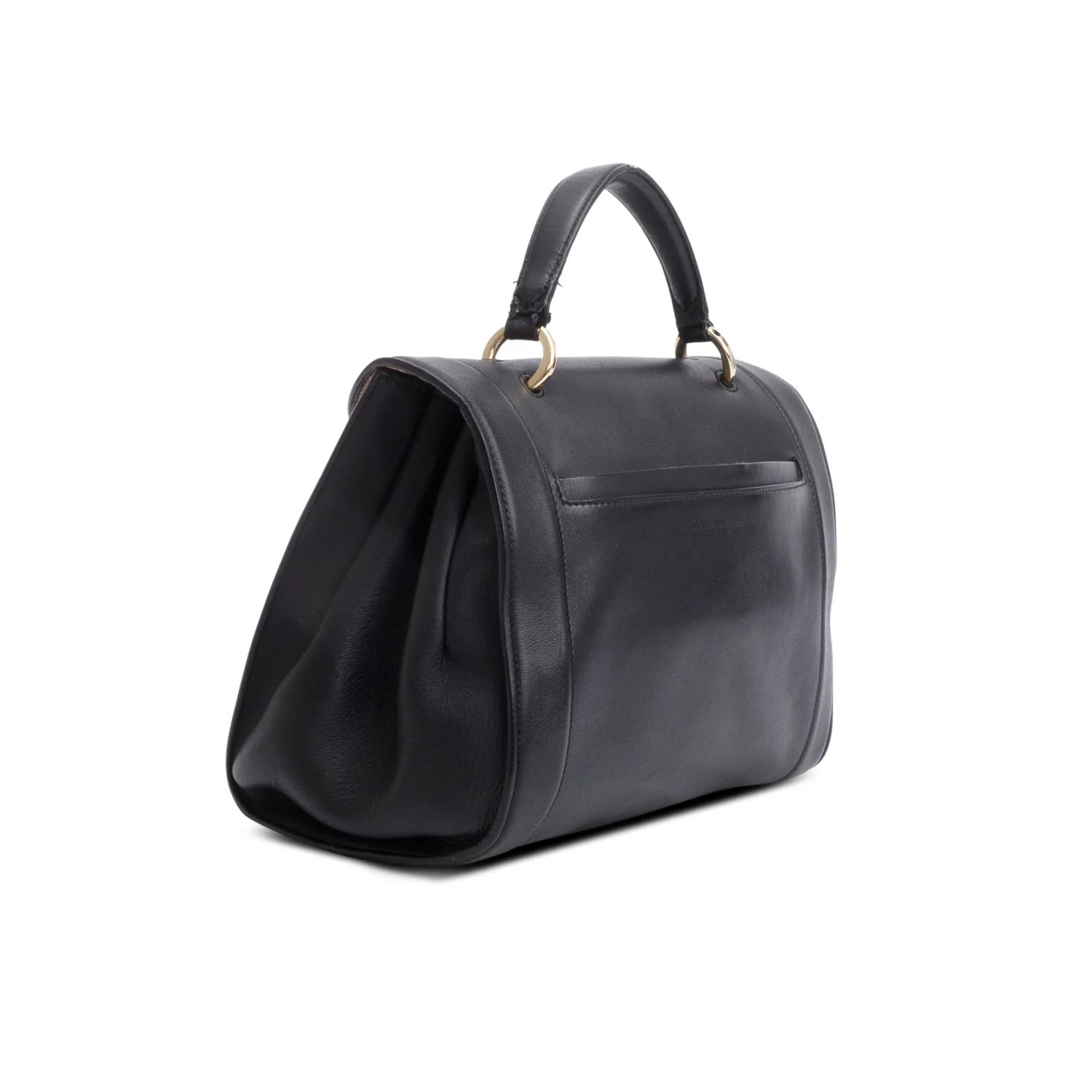 Ferragamo Black Leather Gancini Top Handle w/ Strap & Receipt - Image 6