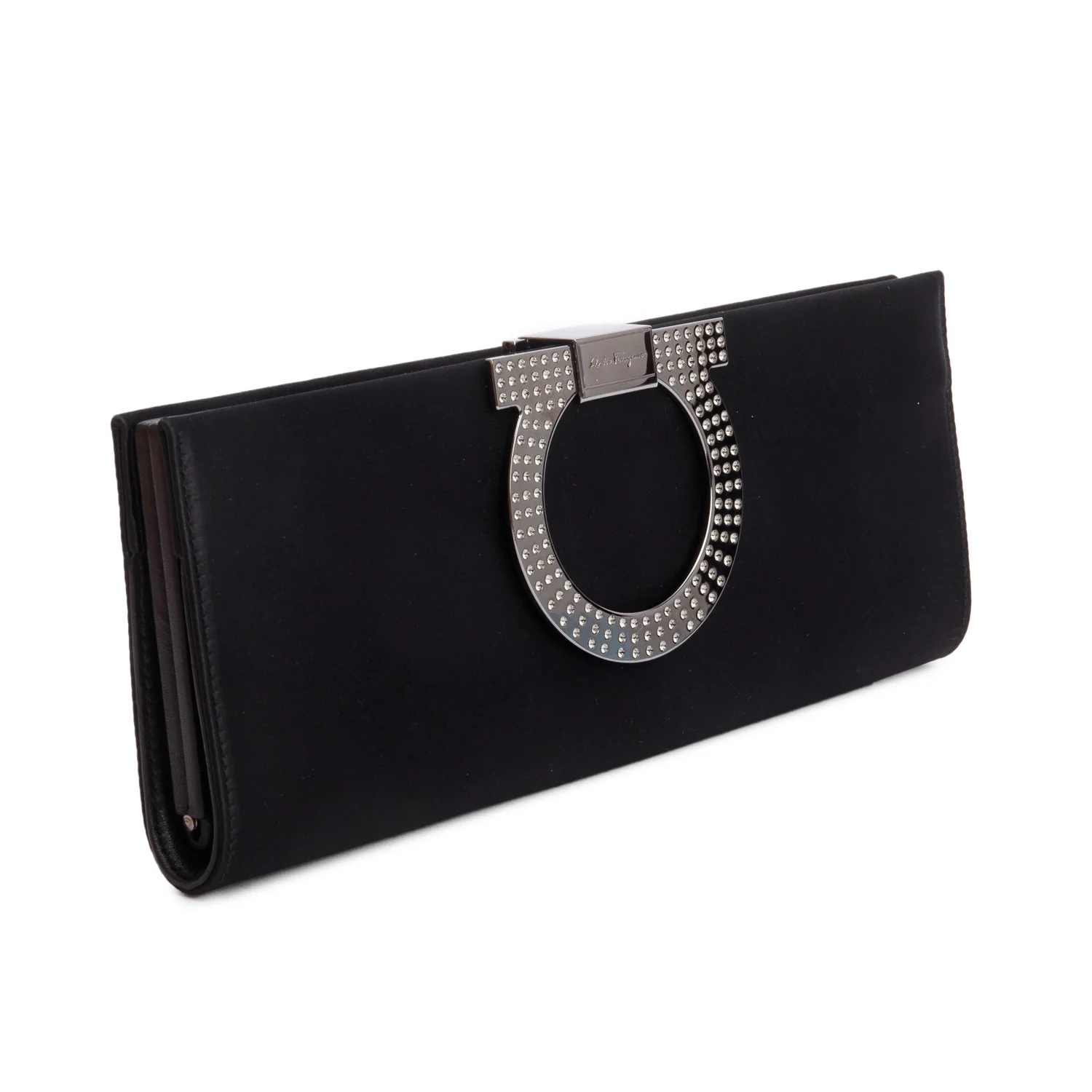 Ferragamo Black Satin Leather Musa Clutch Bag - Image 2