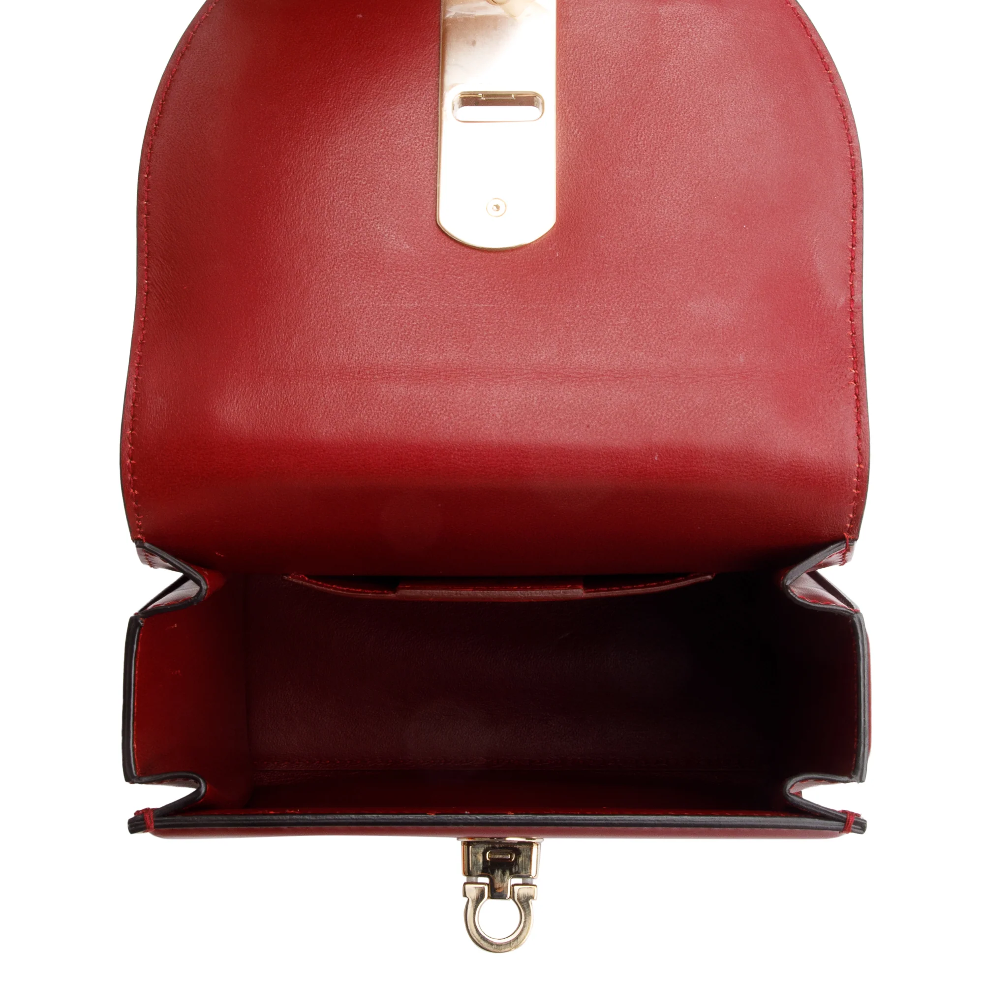 Ferragamo Burgundy Box Leather Small Boxyz Gancini Top Handle Bag w/ Strap & Box - Image 8