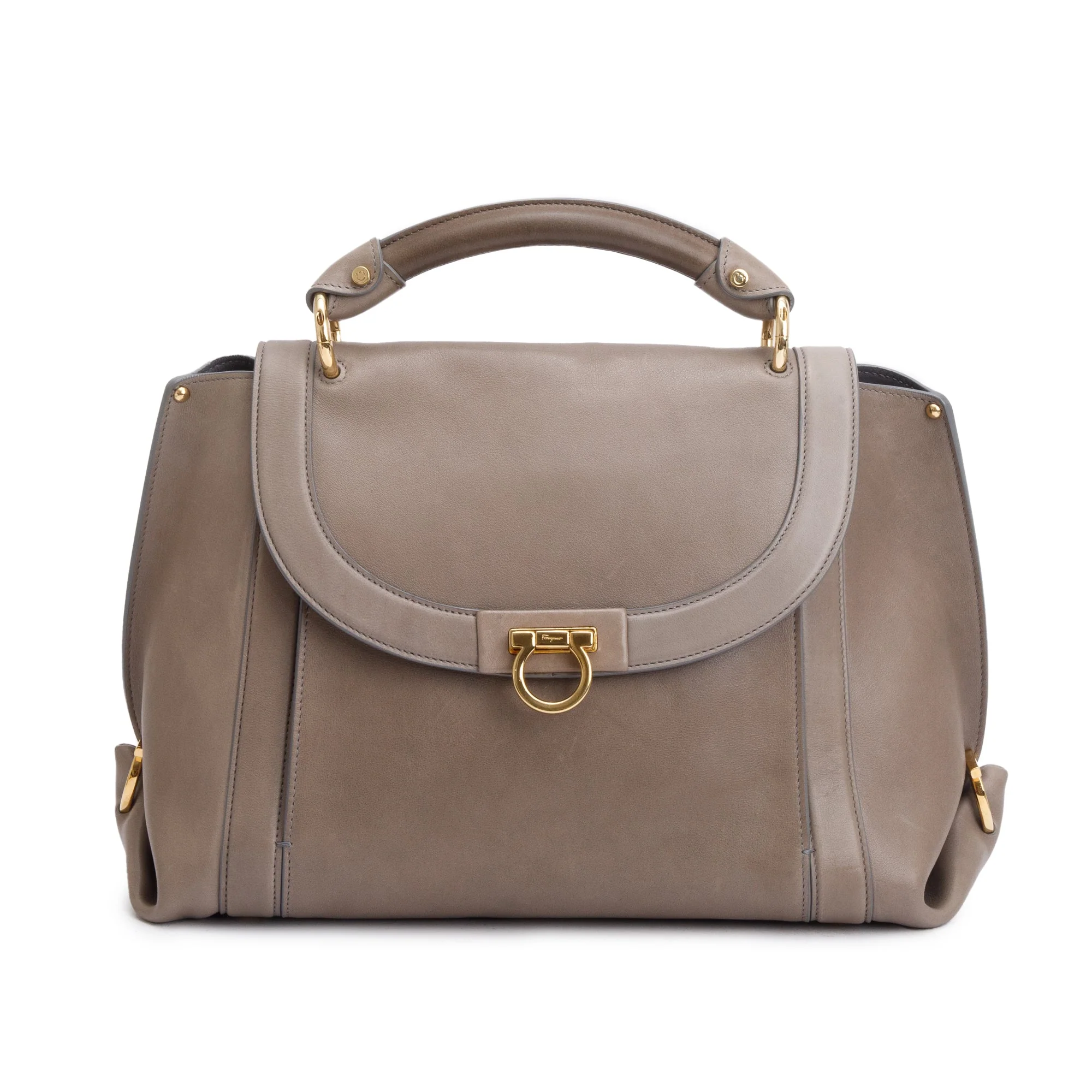 Ferragamo Grey Calfskin Leather Medium Sofia Rainbow Satchel w/ Strap - Image 3