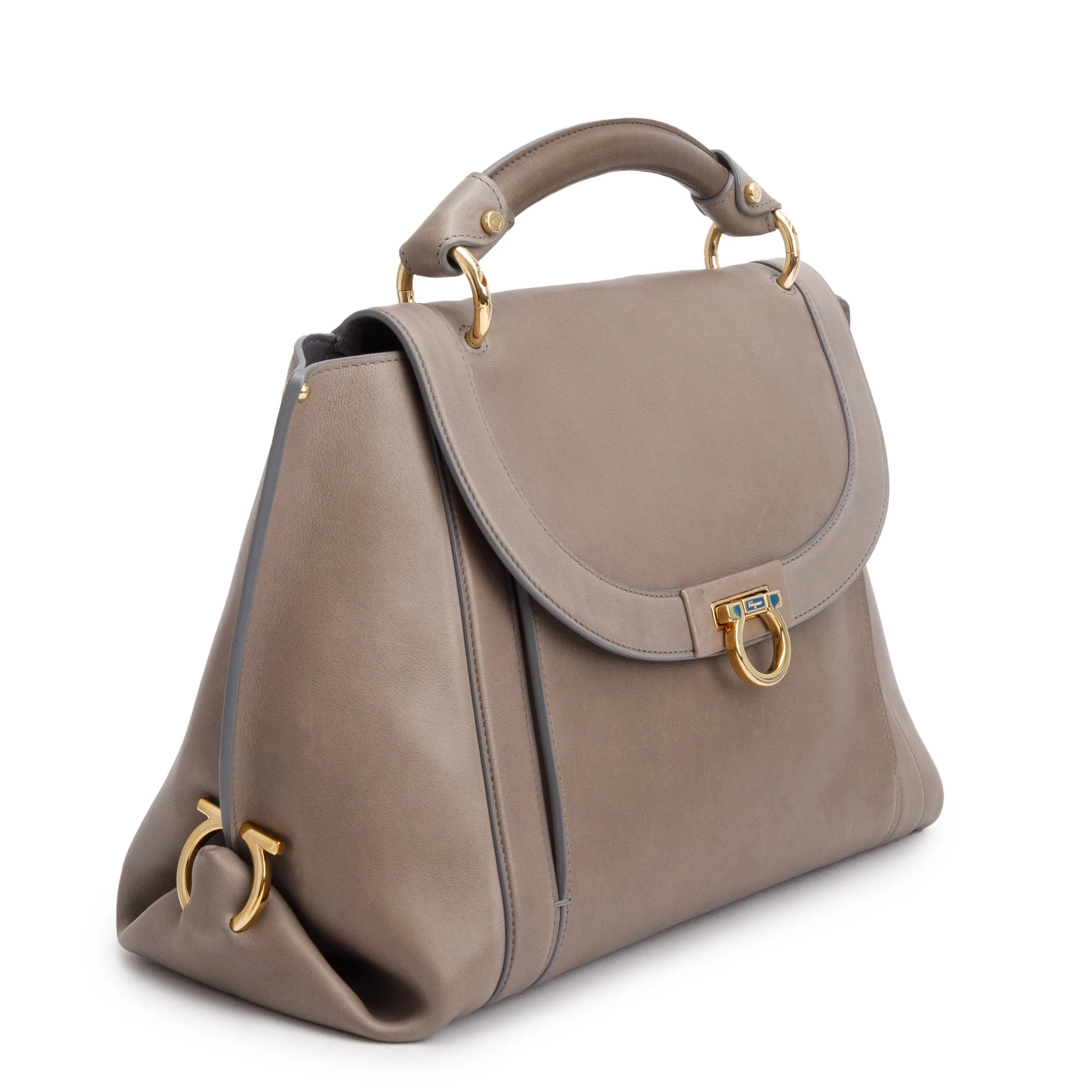 Ferragamo Grey Calfskin Leather Medium Sofia Rainbow Satchel w/ Strap - Image 4