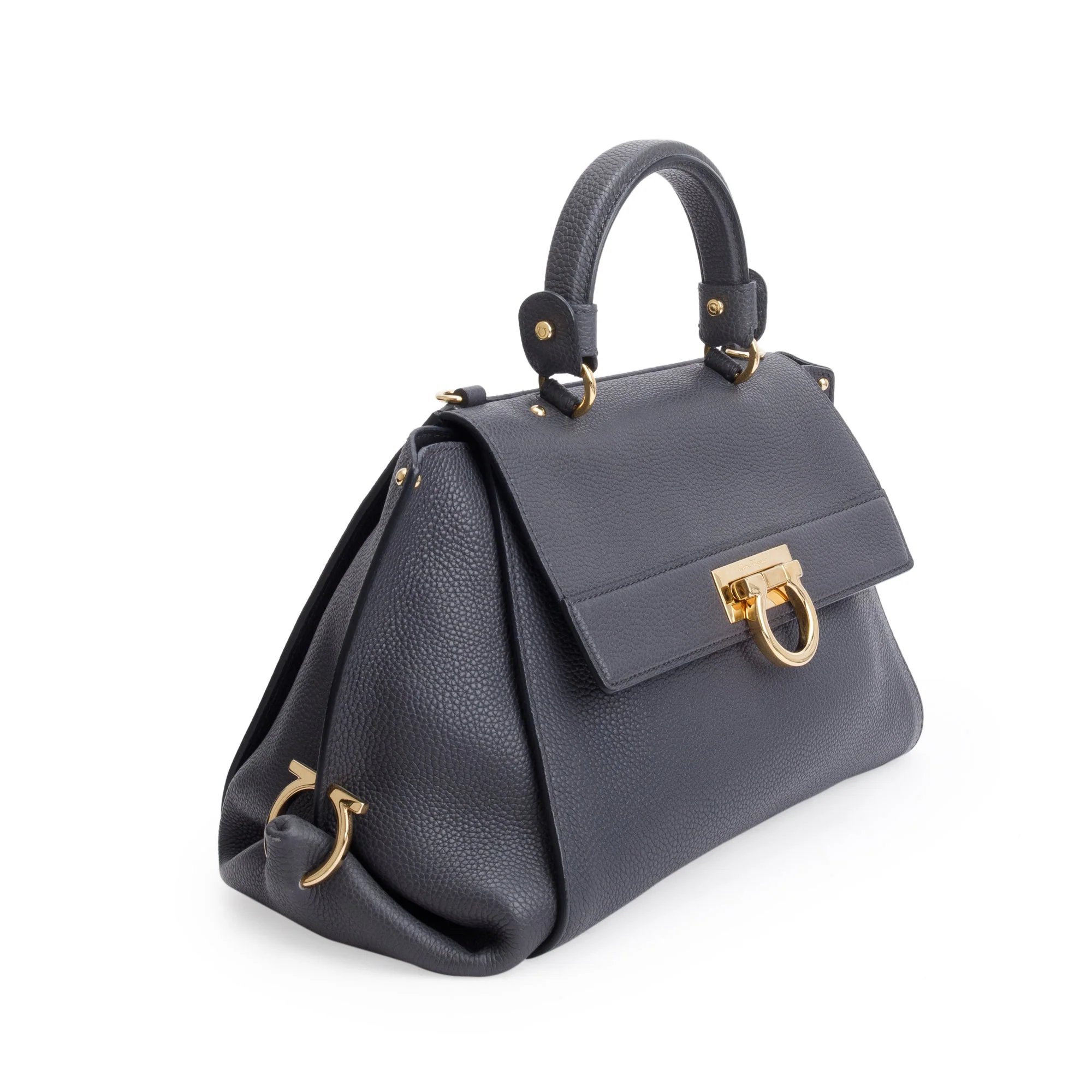 Ferragamo Grey Calfskin Leather Medium Sofia Satchel w/ Strap - Image 4