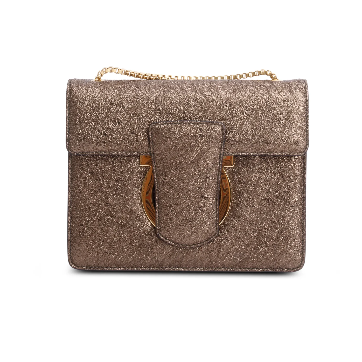 Ferragamo Metallic Brown Thalia Flap Shoulder Bag - Image 3