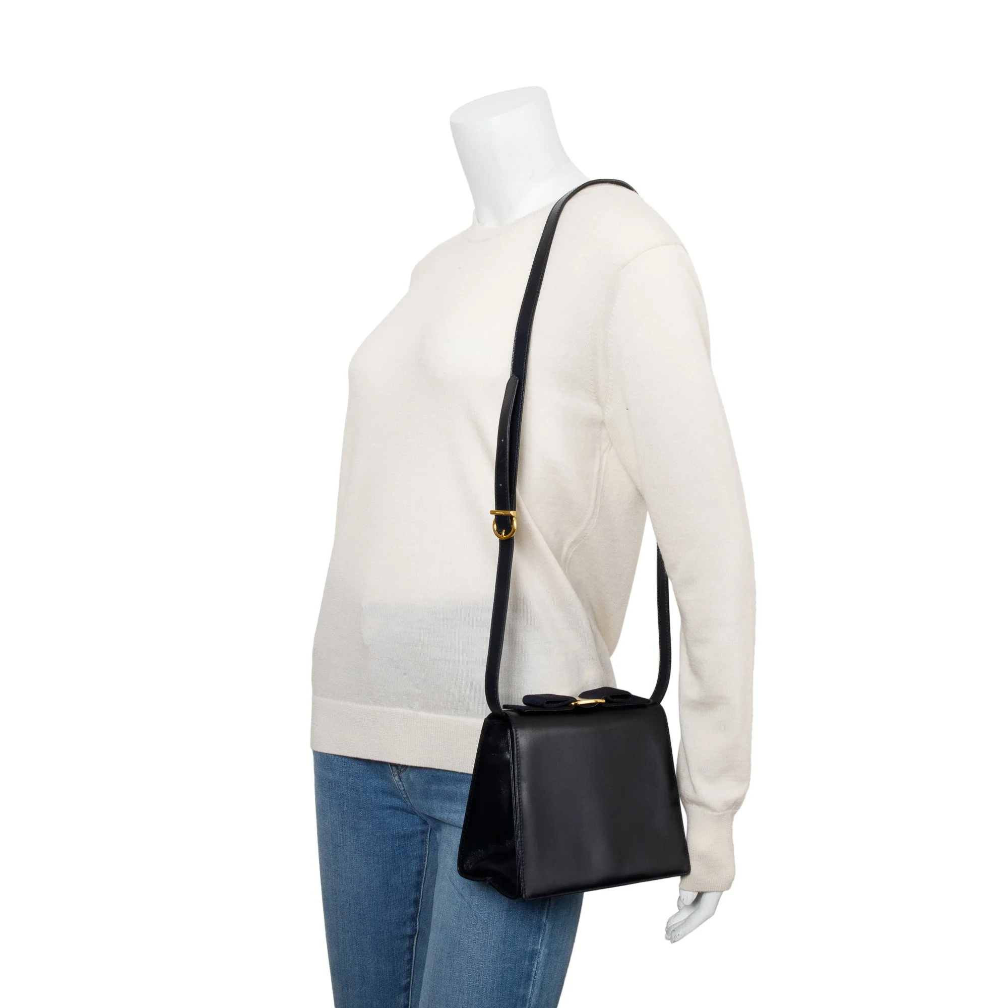 Ferragamo Navy Smooth Calfskin Leather Vara Bow Crossbody Bag - Image 2