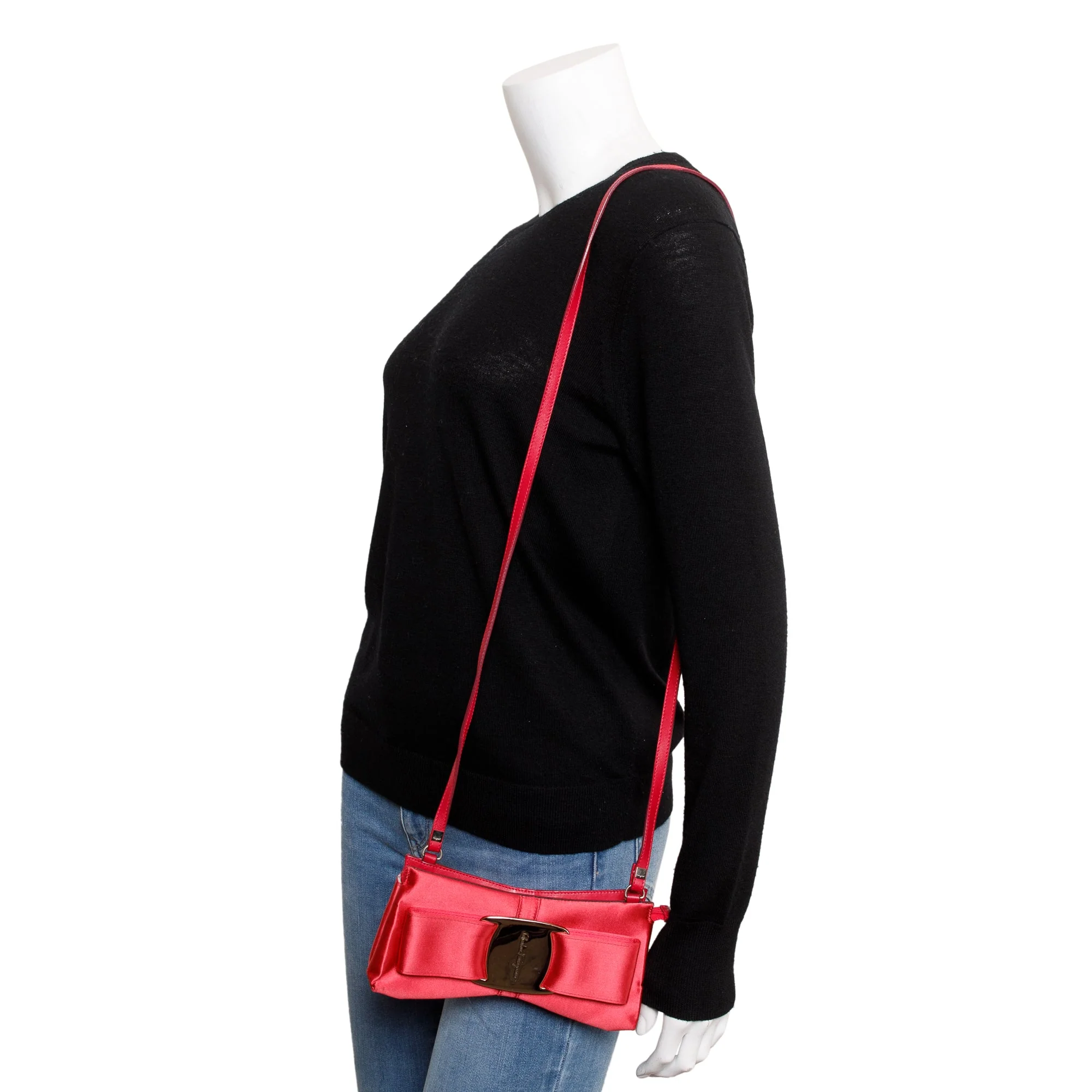Ferragamo Pink Satin Bow Accent Crossbody - Image 2