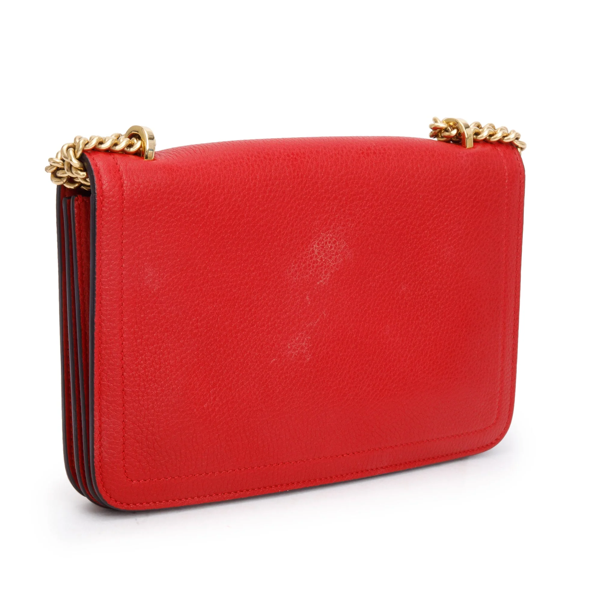 Ferragamo Red Grained Calfskin Leather Medium Ginevra Chain Bag - Image 6