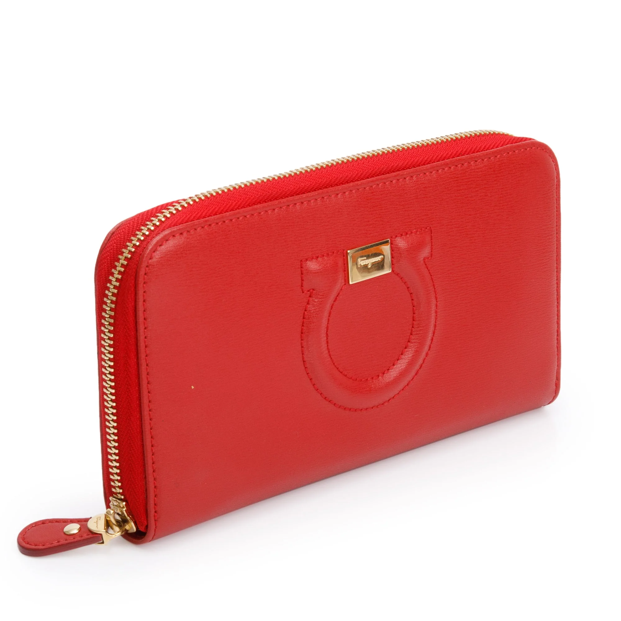 Ferragamo Red Leather Ganicini Logo Continental Zip Wallet - Image 2