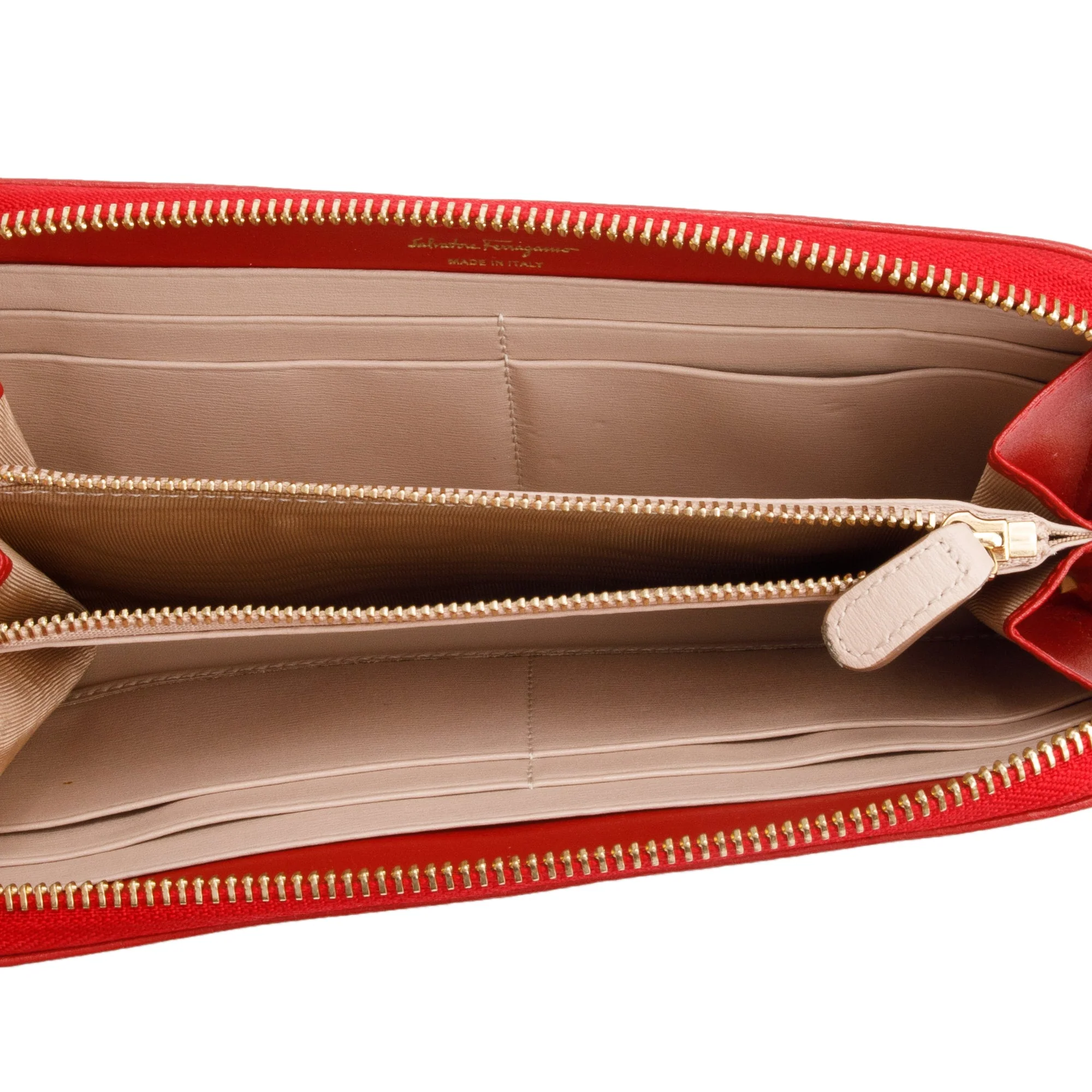 Ferragamo Red Leather Ganicini Logo Continental Zip Wallet - Image 4