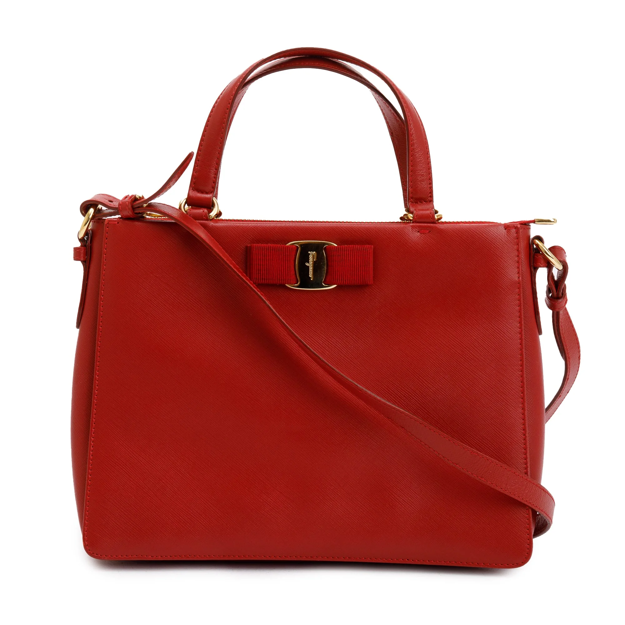 Ferragamo Red Saffiano Leather Vara Bow Tracy Bag