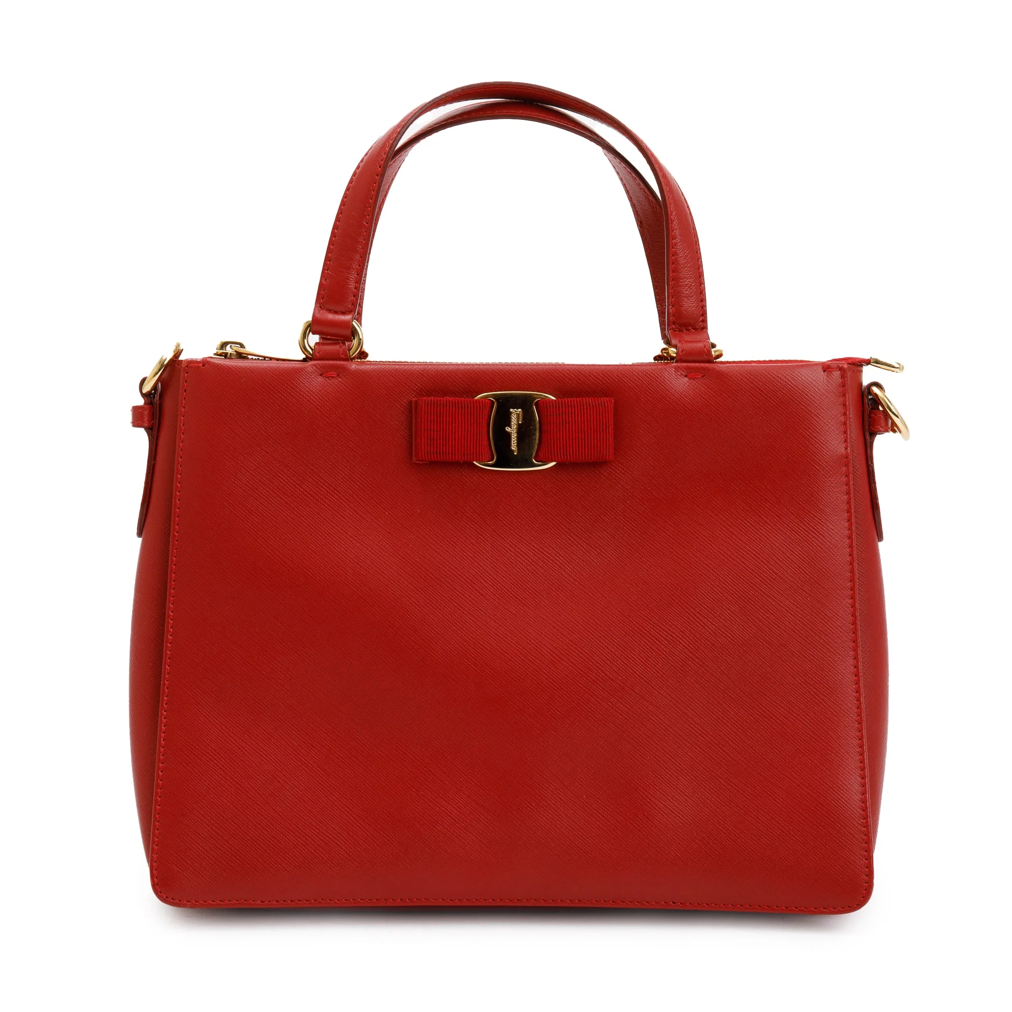 Ferragamo Red Saffiano Leather Vara Bow Tracy Bag - Image 3
