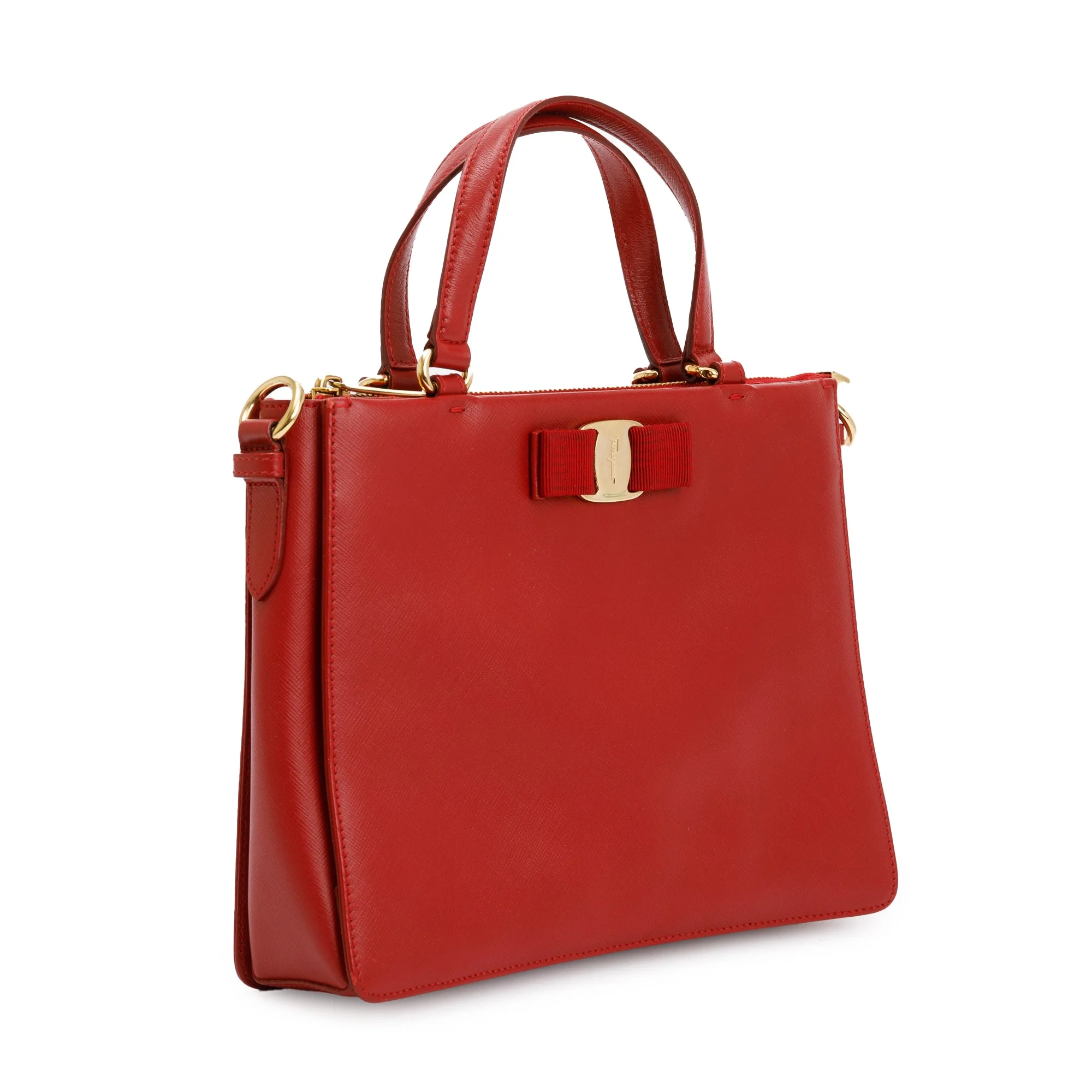 Ferragamo Red Saffiano Leather Vara Bow Tracy Bag - Image 4