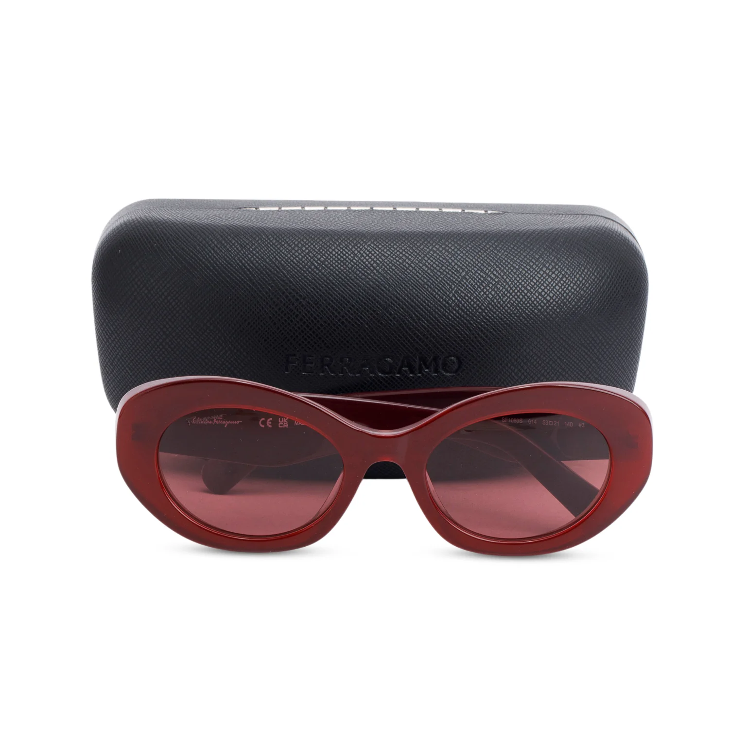 Ferragamo SF1080S Red Acetate Oval Sunglasses w/ Case - Image 2