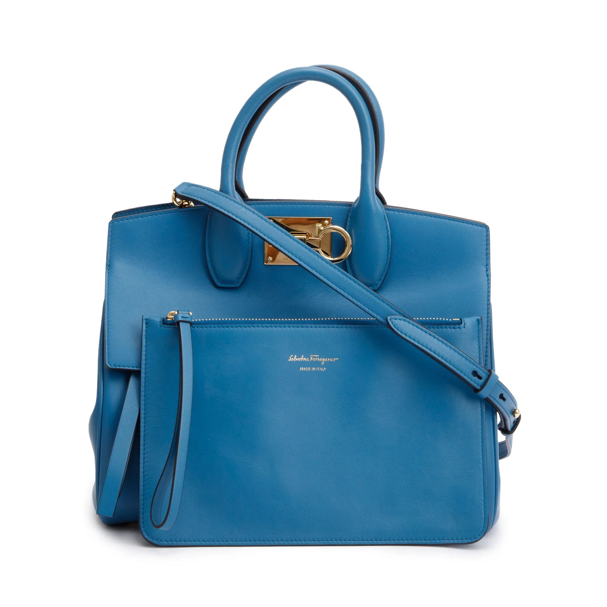 Ferragamo Small Blue Calfskin Studio Soft Bag w/ Pouch & Strap