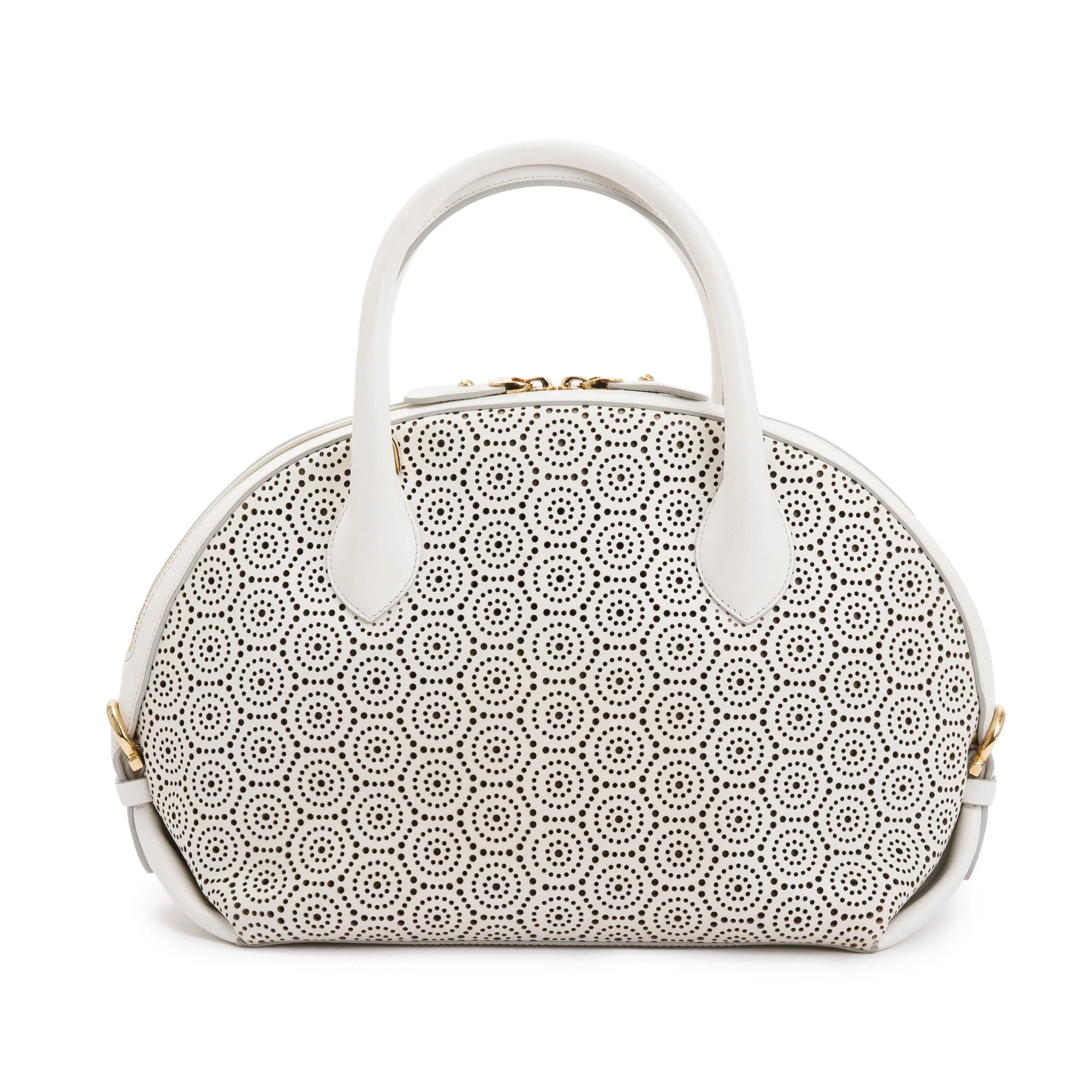 Ferragamo White Perforated Calfskin Leather Fiamma Bag w/ Strap - Image 5
