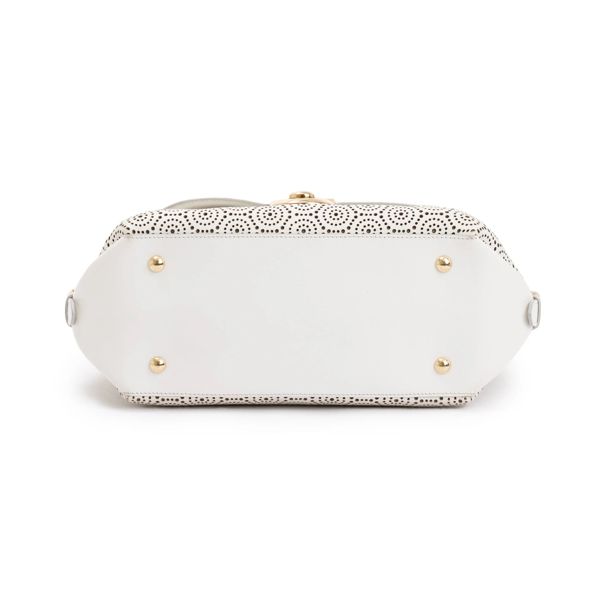 Ferragamo White Perforated Calfskin Leather Fiamma Bag w/ Strap - Image 6