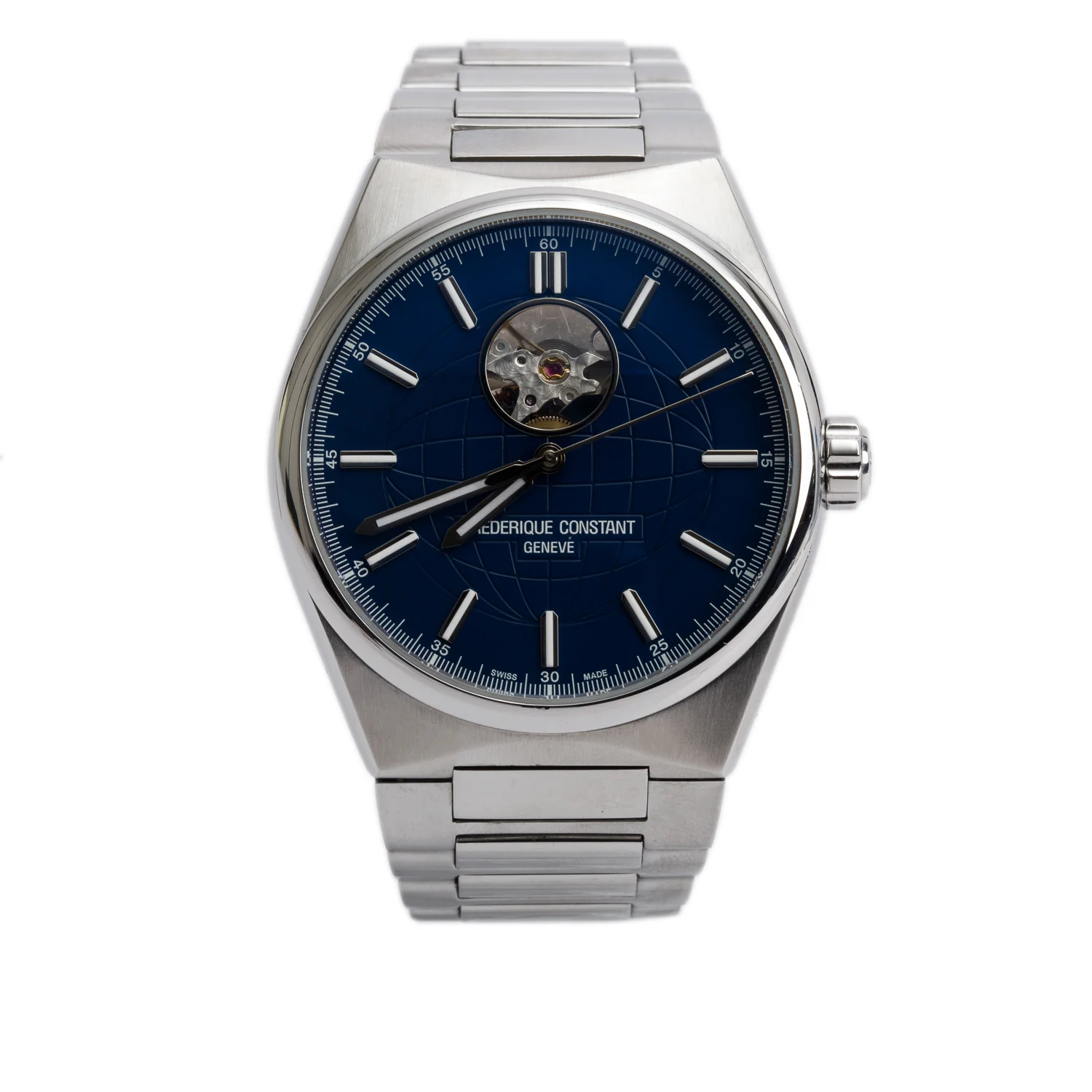 Frederique Constant 2023 Stainless Steel Highlife Heart Beat 41 MM Automatic Watch Blue Dial w/ Box, Papers & Extra Strap