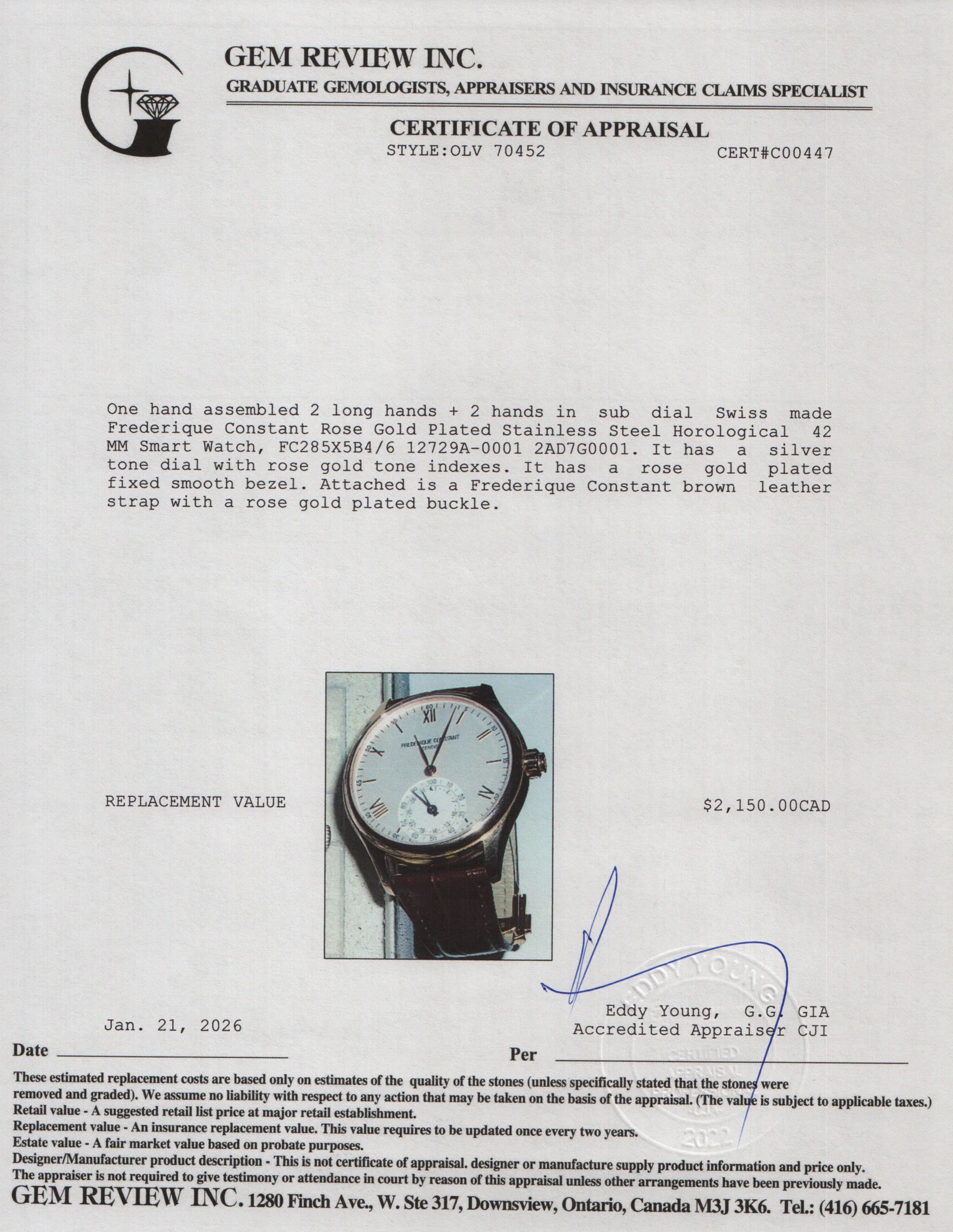 Frederique Constant Rose Gold Plated Stainless Steel Horological 42 MM Smart Watch w/ Box & Papers - Image 6
